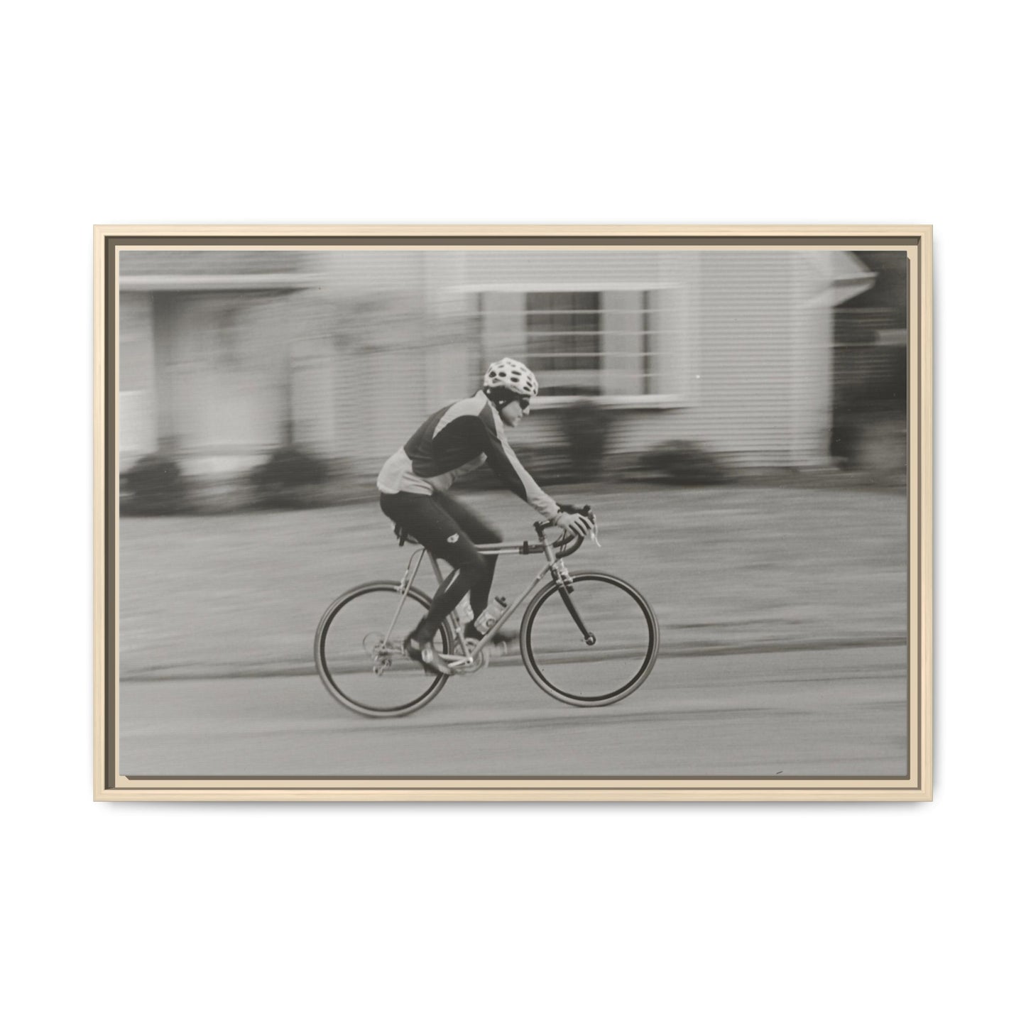Framed Matte Canvas Print - Vintage Cyclist Black & White Wall Art