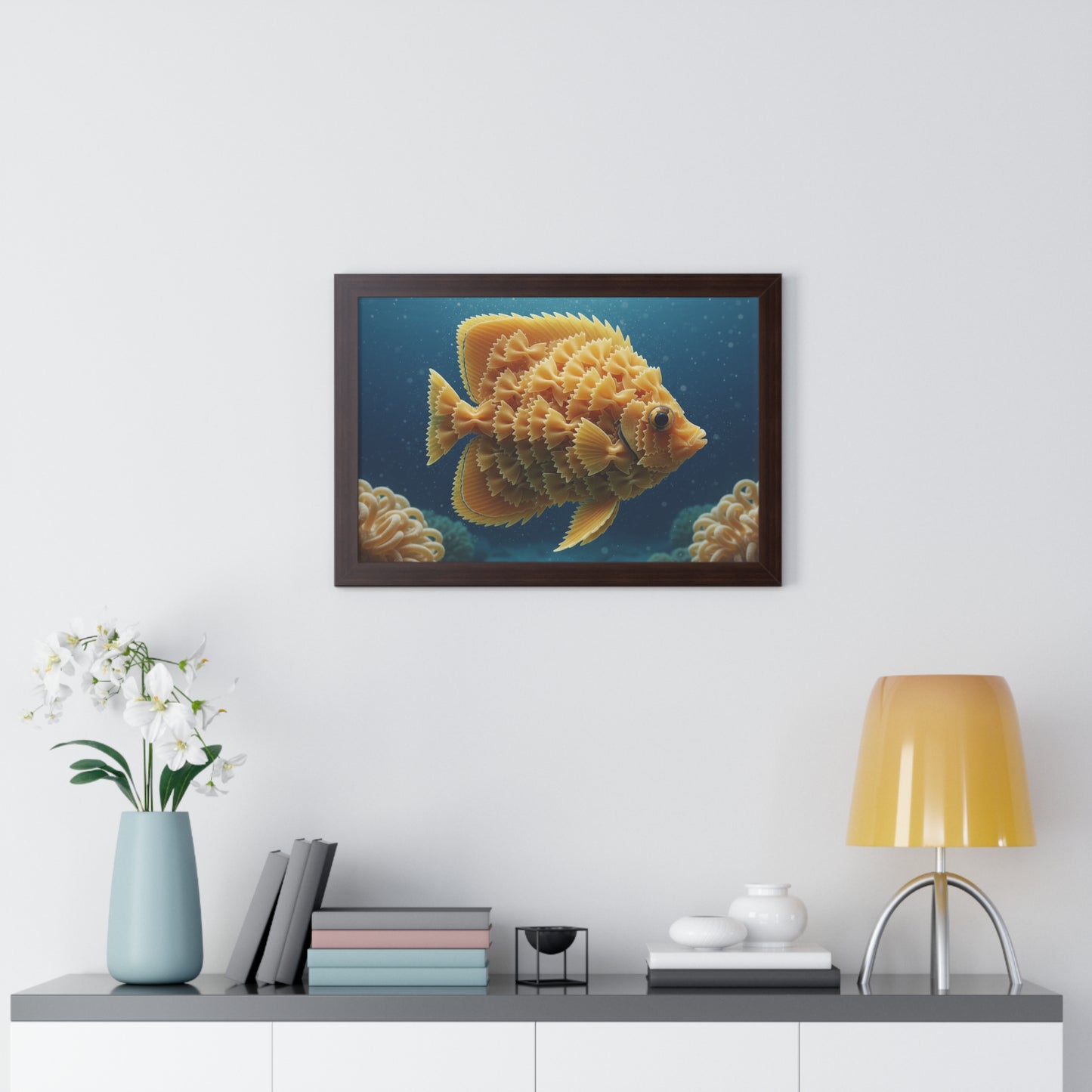Farfalle Fish Illustration Framed Poster | Nautical Kitchen Wall Art