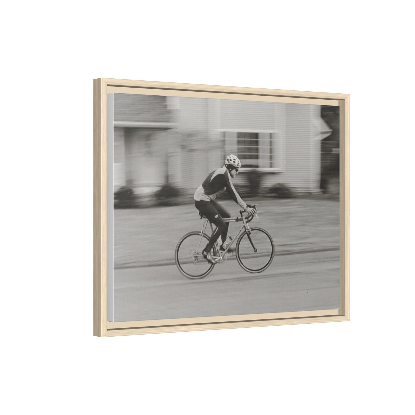 Framed Matte Canvas Print - Vintage Cyclist Black & White Wall Art