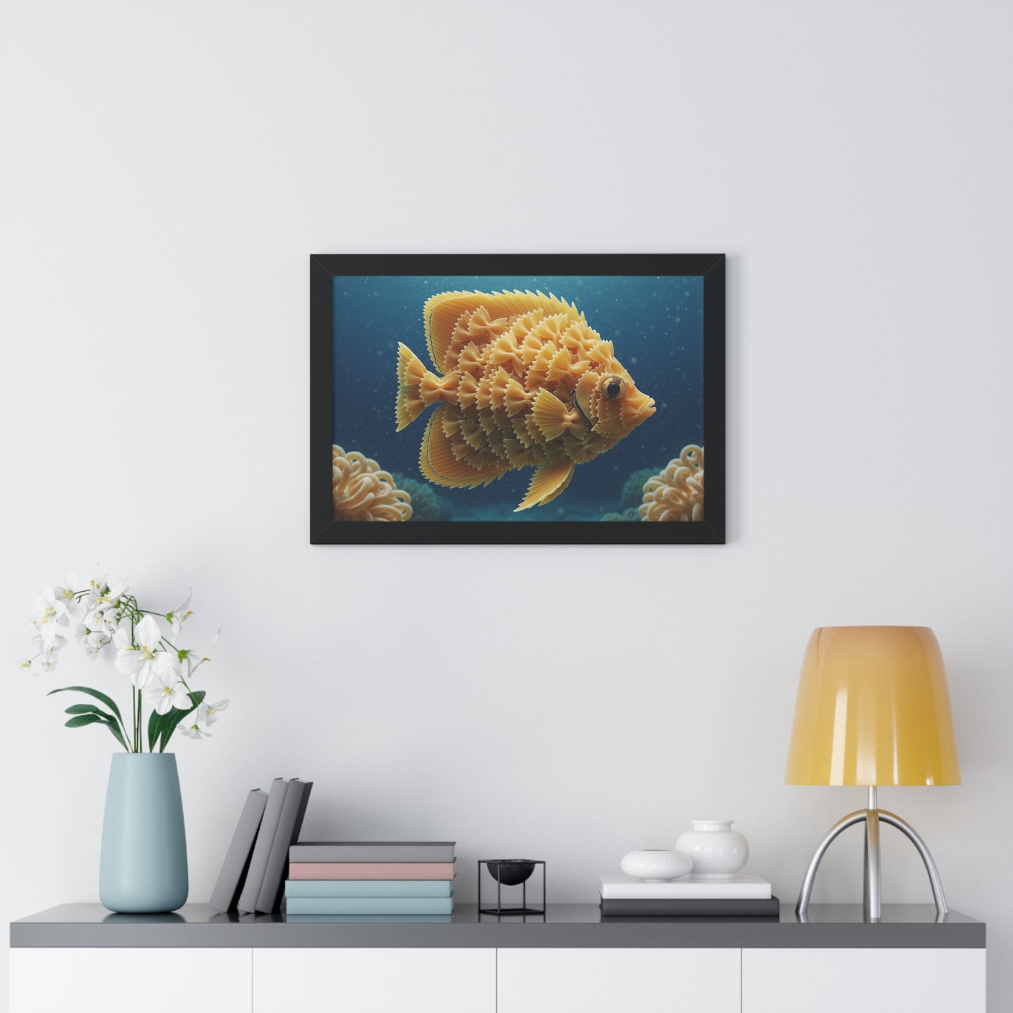 Farfalle Fish Illustration Framed Poster | Nautical Kitchen Wall Art