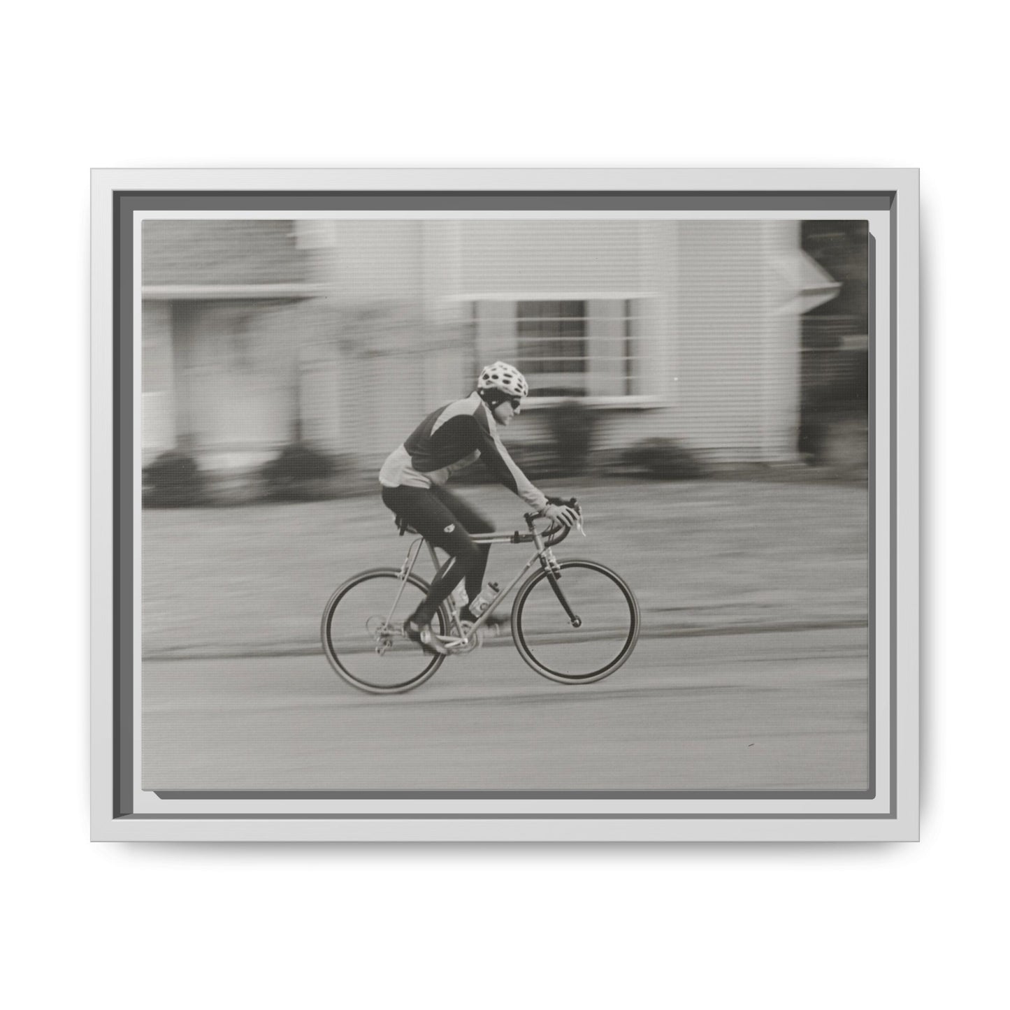 Framed Matte Canvas Print - Vintage Cyclist Black & White Wall Art