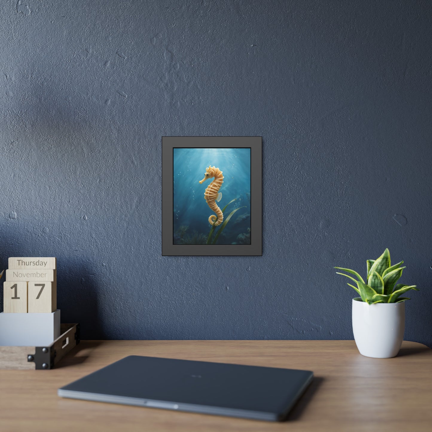 Spaghetti Seahorse Illustration Framed Poster | Ocean Underwater Art Print