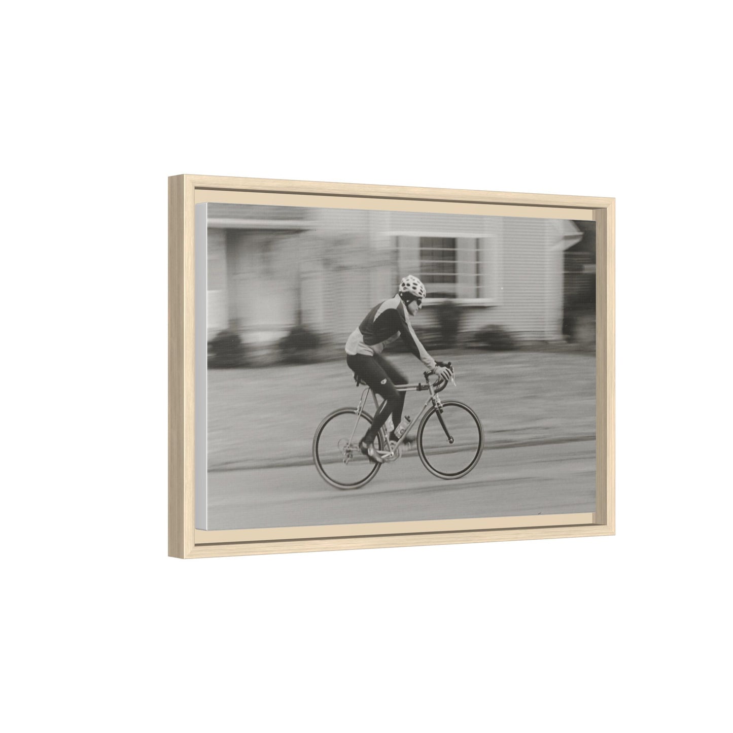 Framed Matte Canvas Print - Vintage Cyclist Black & White Wall Art