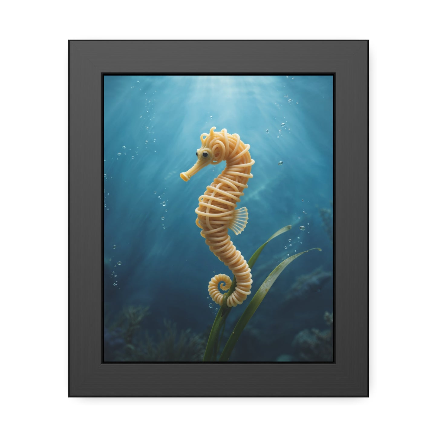 Spaghetti Seahorse Illustration Framed Poster | Ocean Underwater Art Print