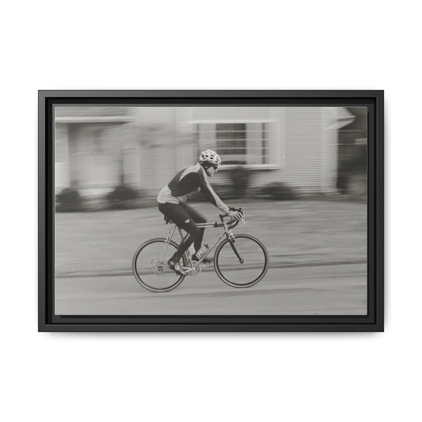 Framed Matte Canvas Print - Vintage Cyclist Black & White Wall Art