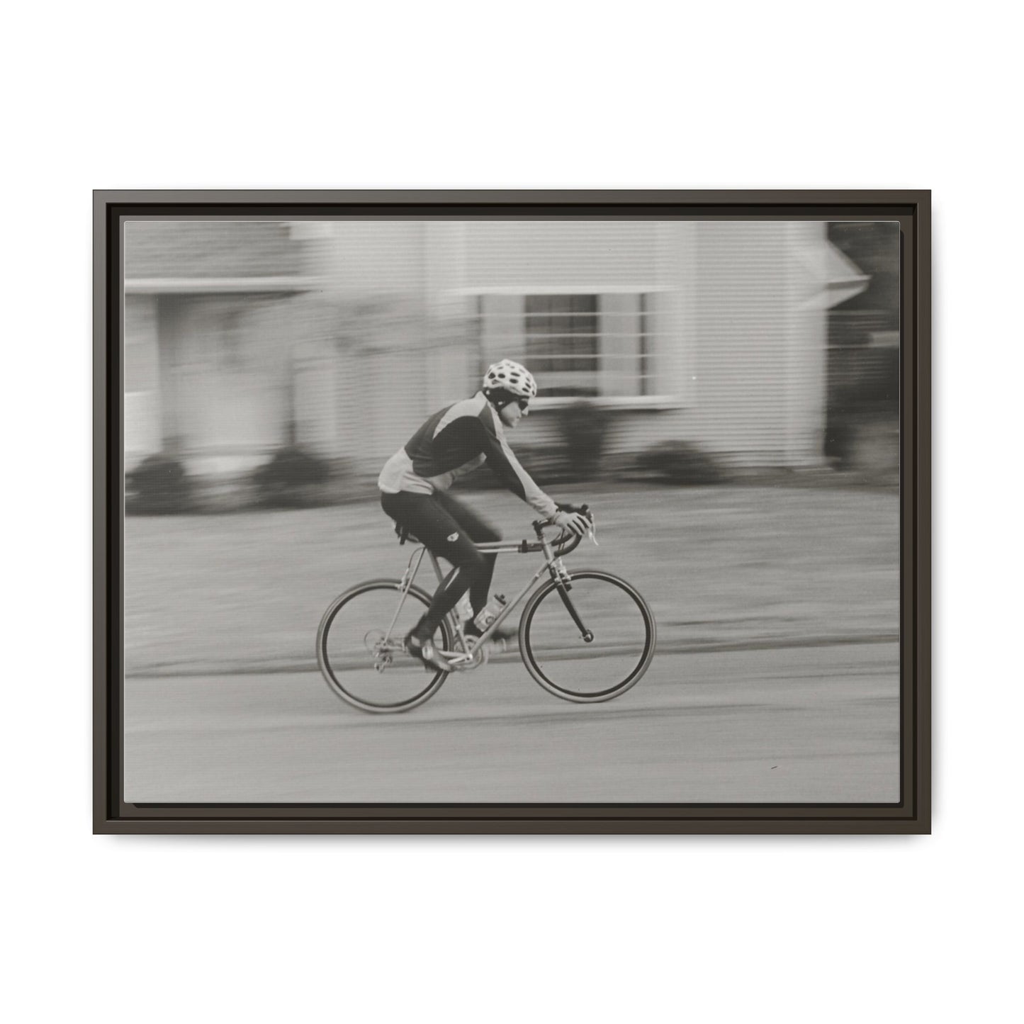 Framed Matte Canvas Print - Vintage Cyclist Black & White Wall Art