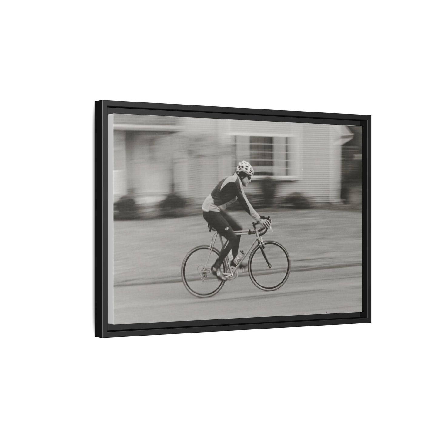 Framed Matte Canvas Print - Vintage Cyclist Black & White Wall Art