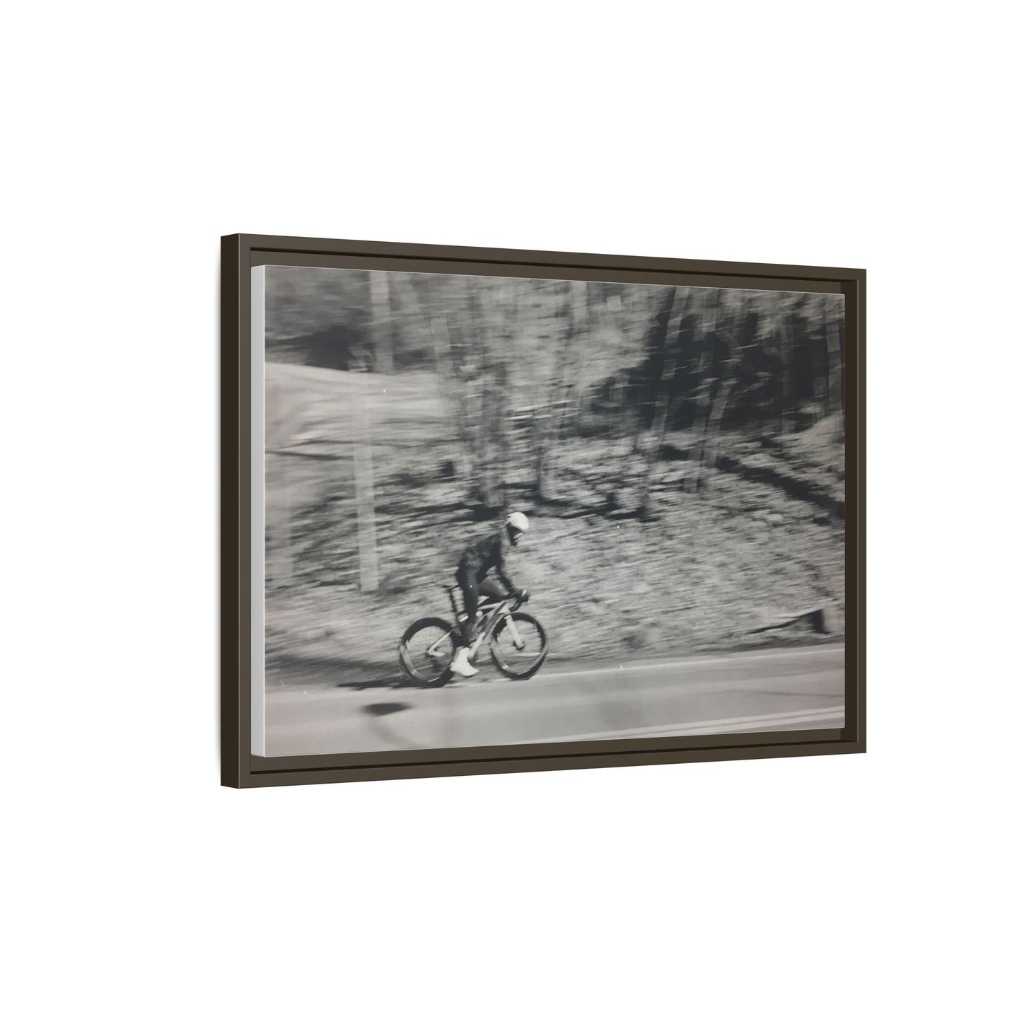 Framed Matte Canvas Print — Vintage Cyclist Black & White Photo