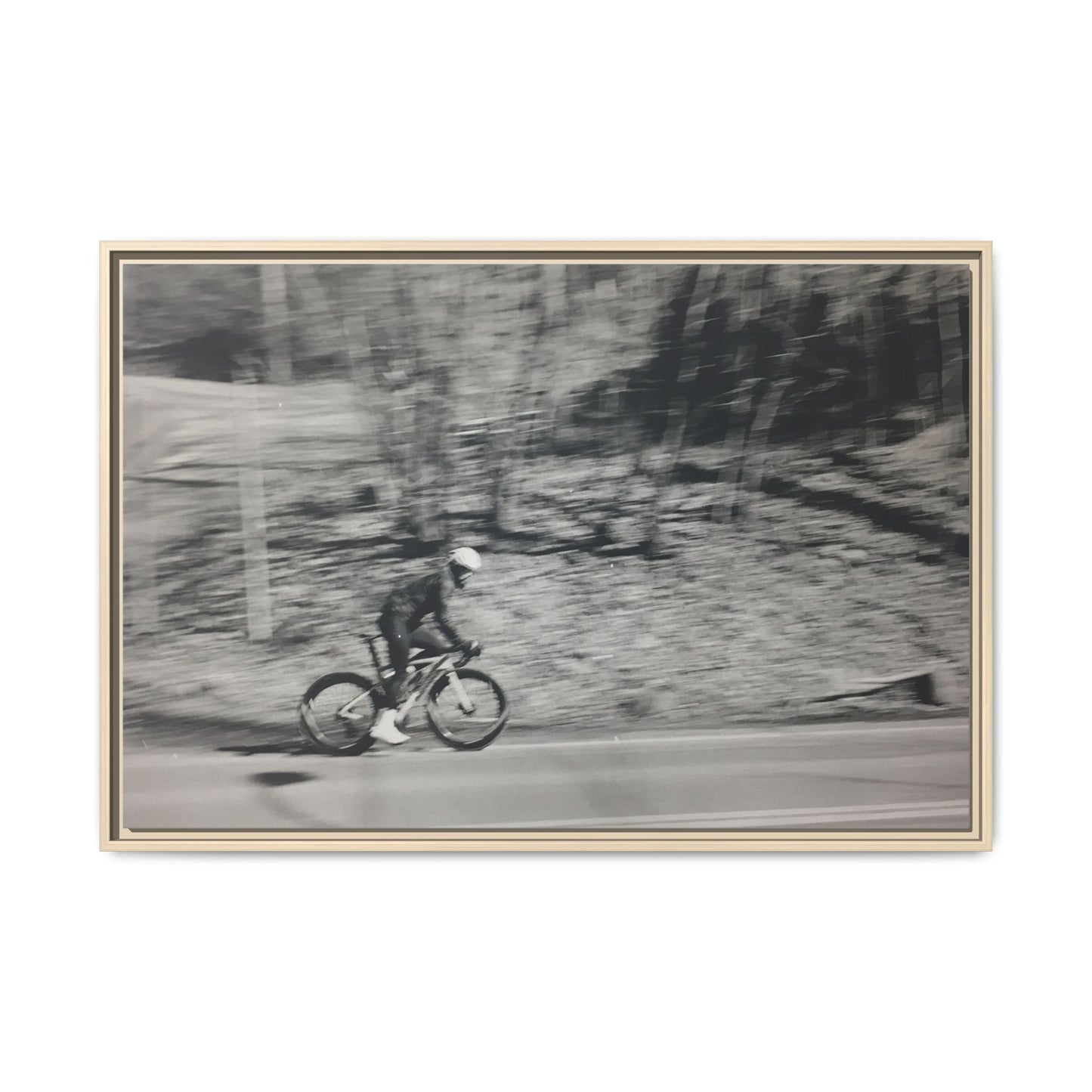 Framed Matte Canvas Print — Vintage Cyclist Black & White Photo