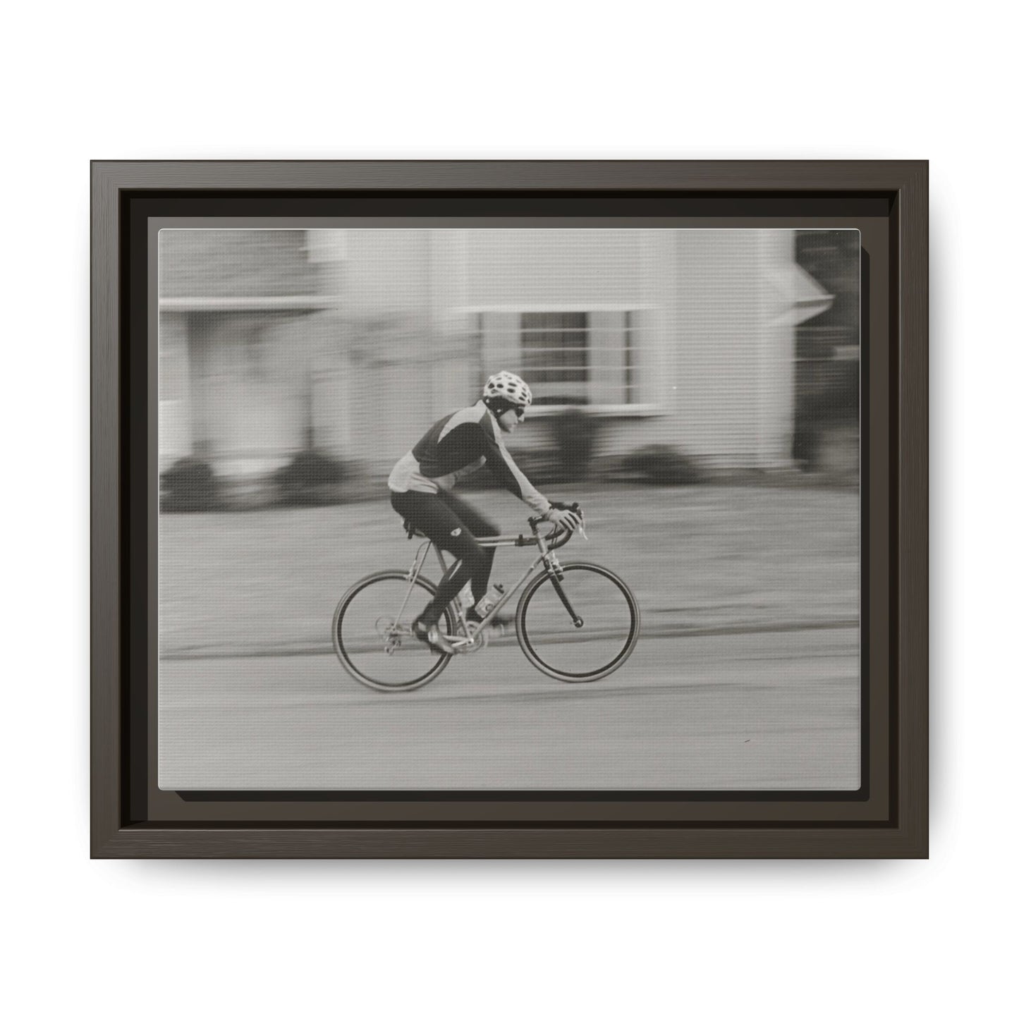 Framed Matte Canvas Print - Vintage Cyclist Black & White Wall Art