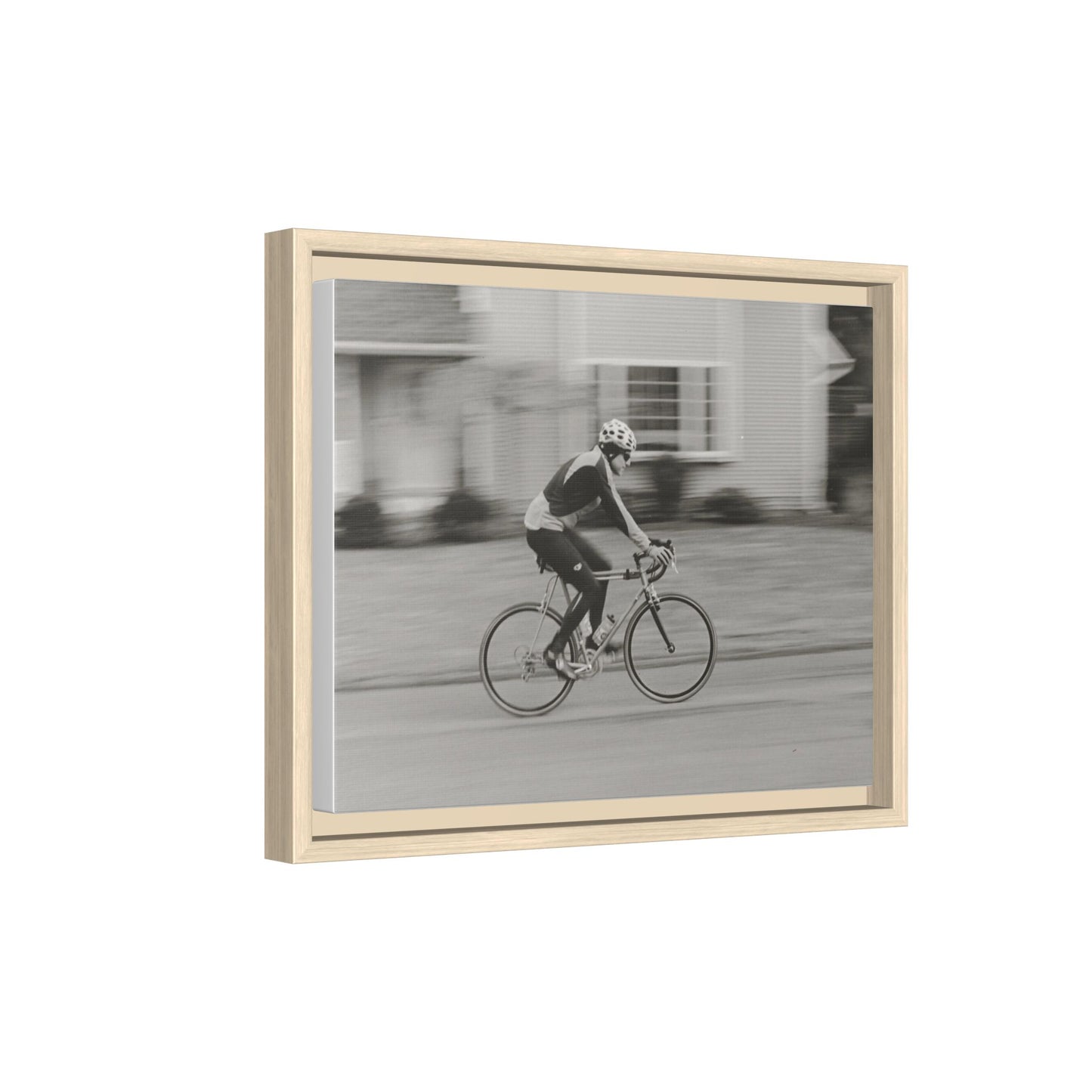 Framed Matte Canvas Print - Vintage Cyclist Black & White Wall Art