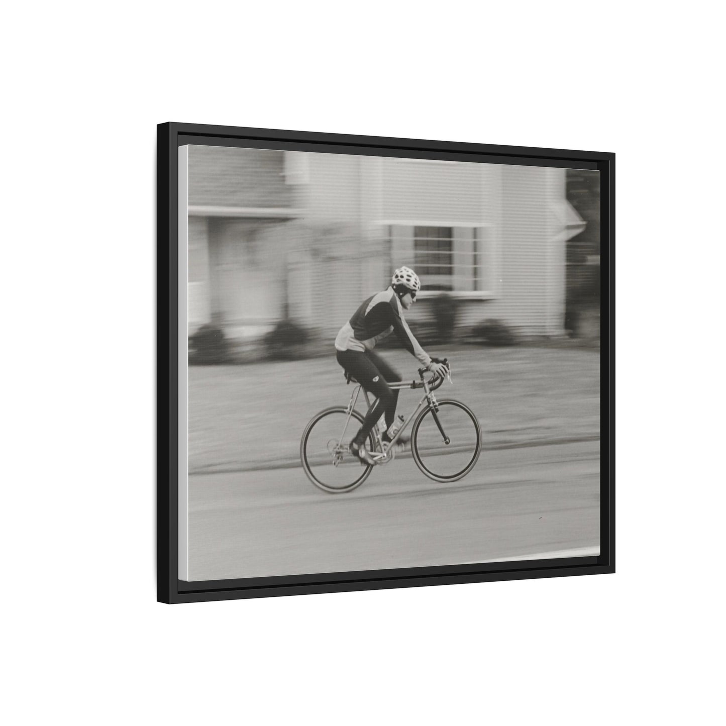 Framed Matte Canvas Print - Vintage Cyclist Black & White Wall Art