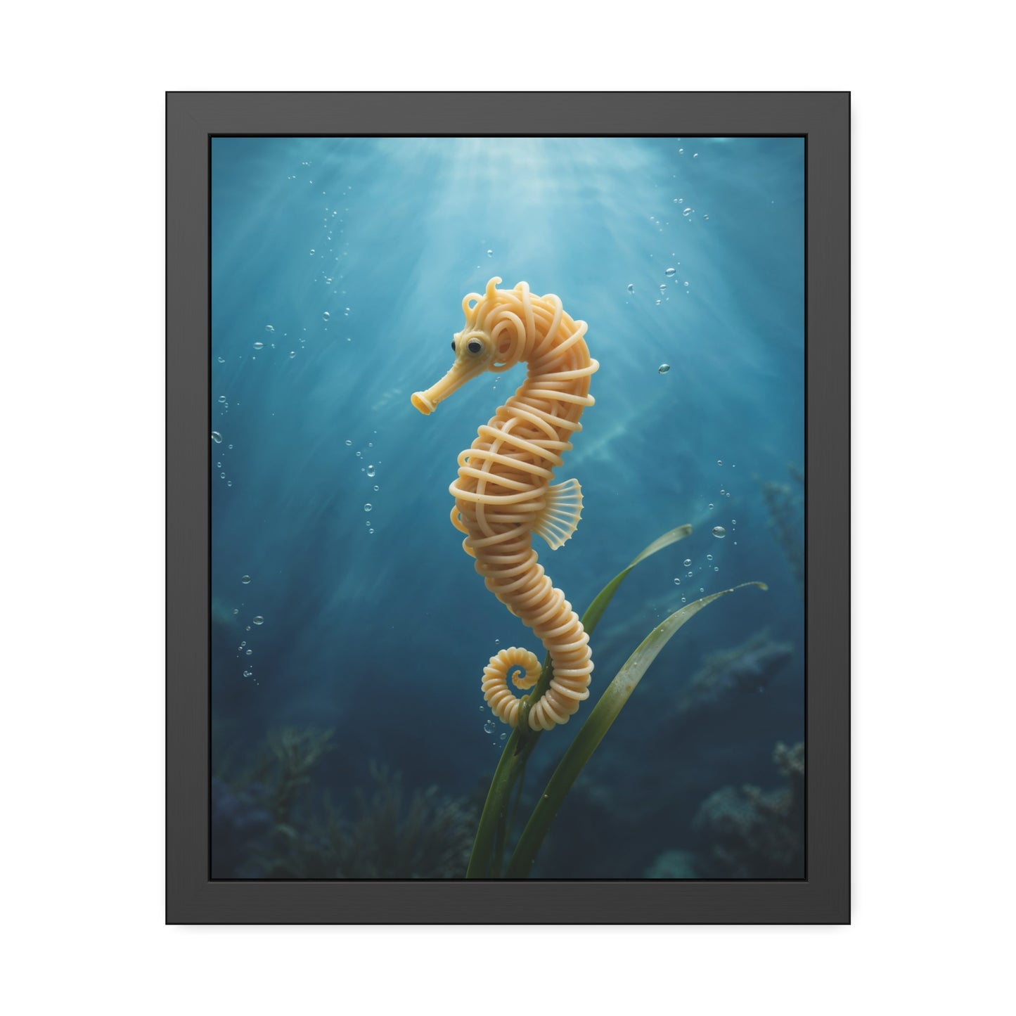 Spaghetti Seahorse Illustration Framed Poster | Ocean Underwater Art Print