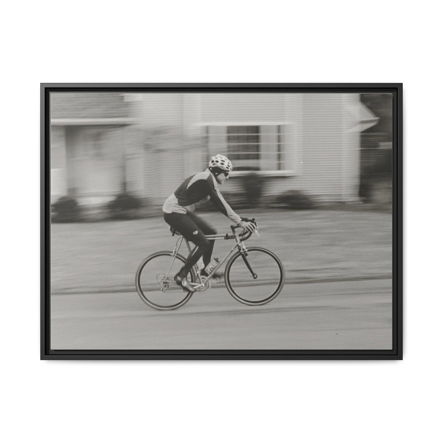 Framed Matte Canvas Print - Vintage Cyclist Black & White Wall Art