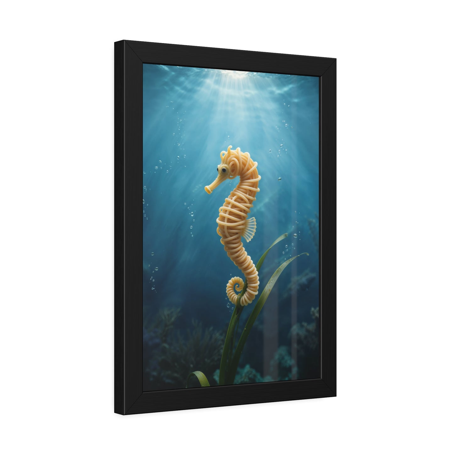 Spaghetti Seahorse Illustration Framed Poster | Ocean Underwater Art Print
