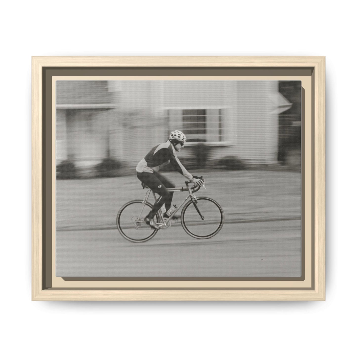 Framed Matte Canvas Print - Vintage Cyclist Black & White Wall Art