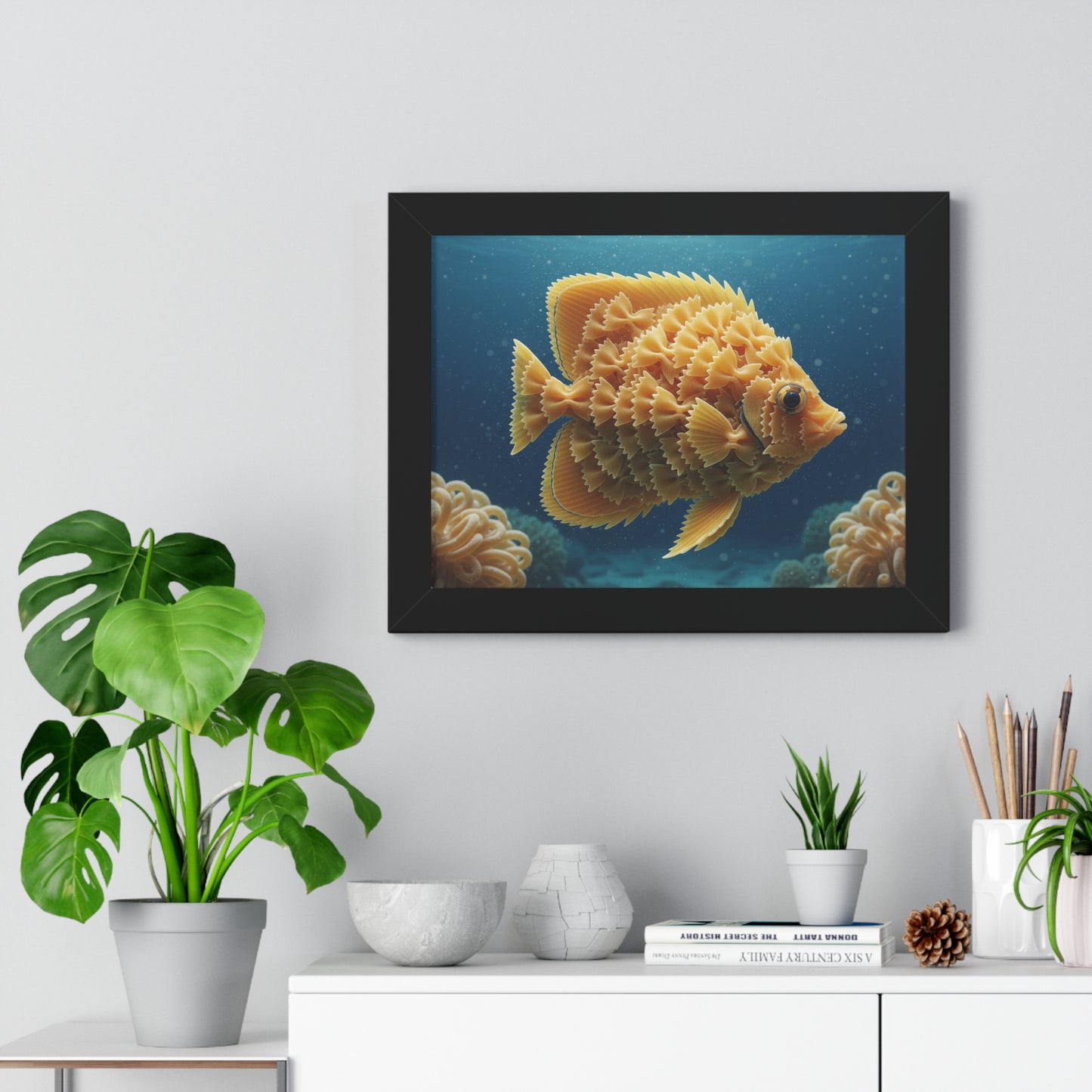 Farfalle Fish Illustration Framed Poster | Nautical Kitchen Wall Art