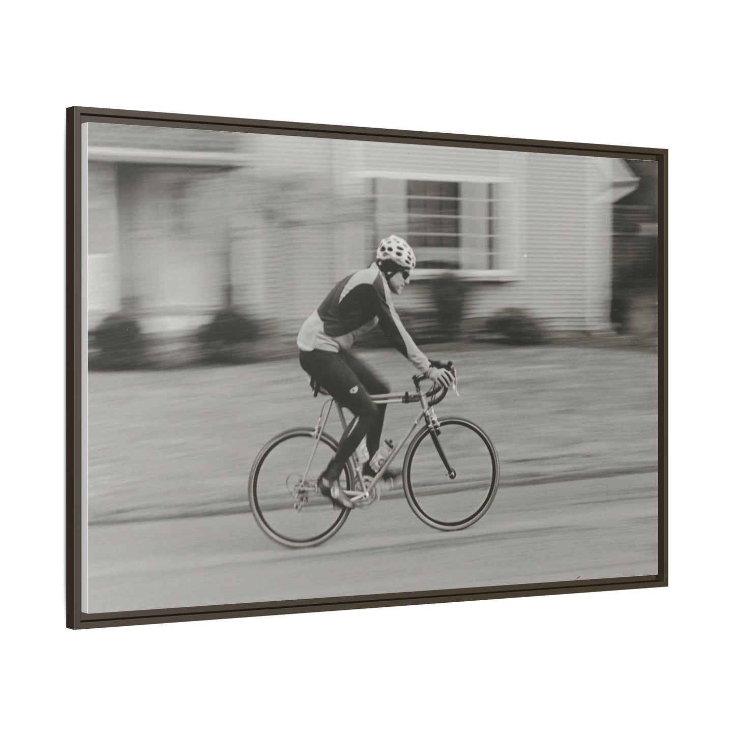 Framed Matte Canvas Print - Vintage Cyclist Black & White Wall Art