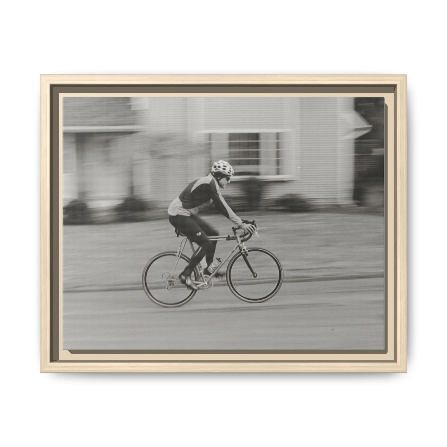 Framed Matte Canvas Print - Vintage Cyclist Black & White Wall Art