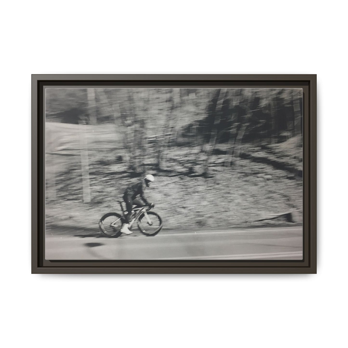 Framed Matte Canvas Print — Vintage Cyclist Black & White Photo
