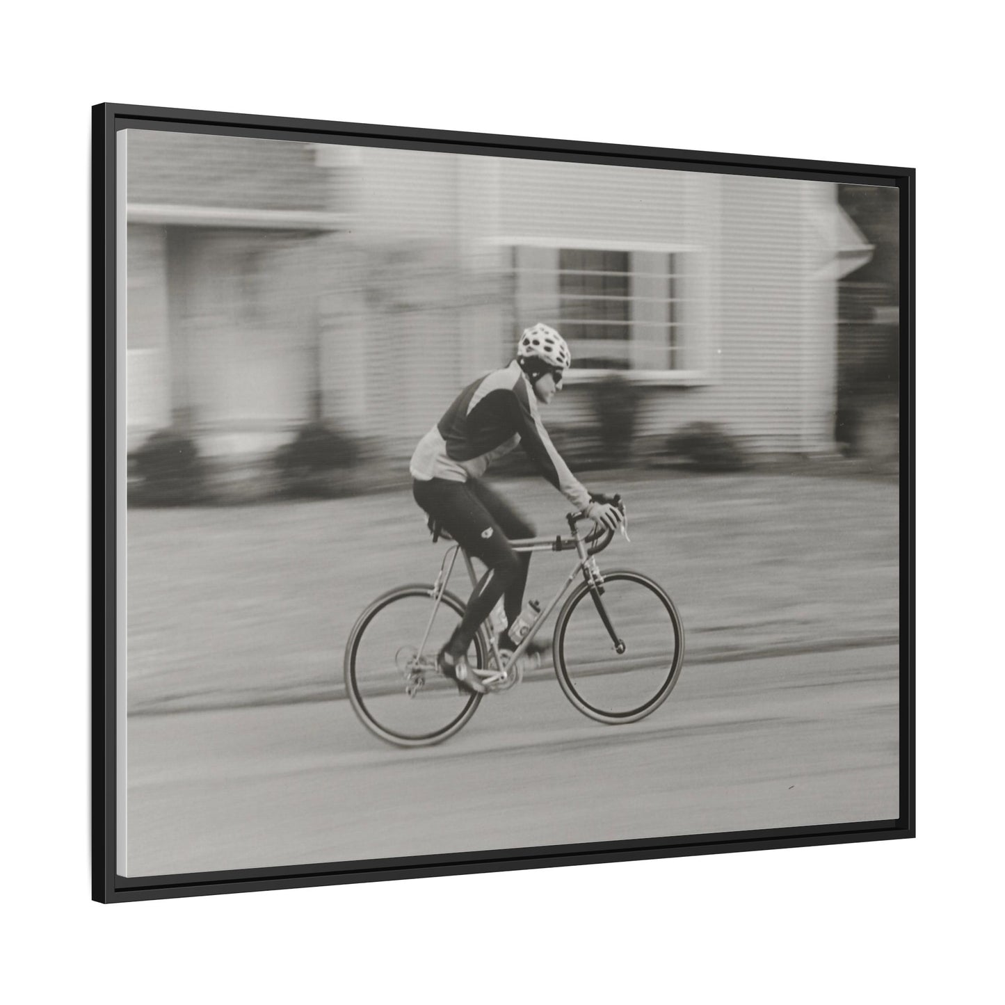 Framed Matte Canvas Print - Vintage Cyclist Black & White Wall Art