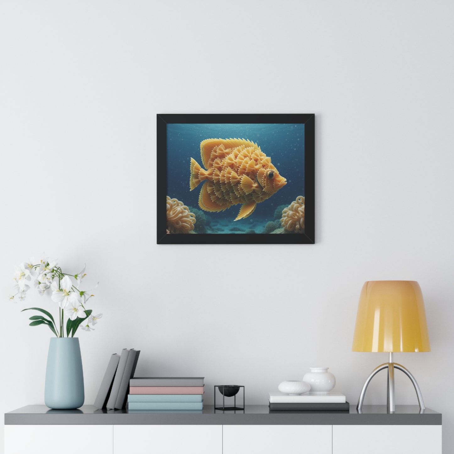 Farfalle Fish Illustration Framed Poster | Nautical Kitchen Wall Art