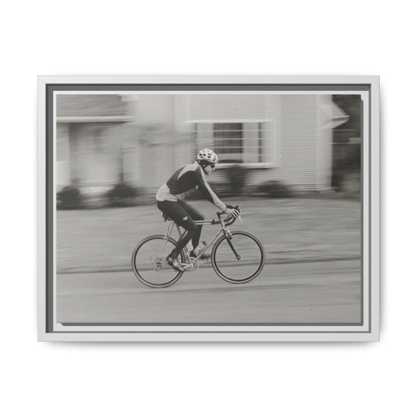 Framed Matte Canvas Print - Vintage Cyclist Black & White Wall Art