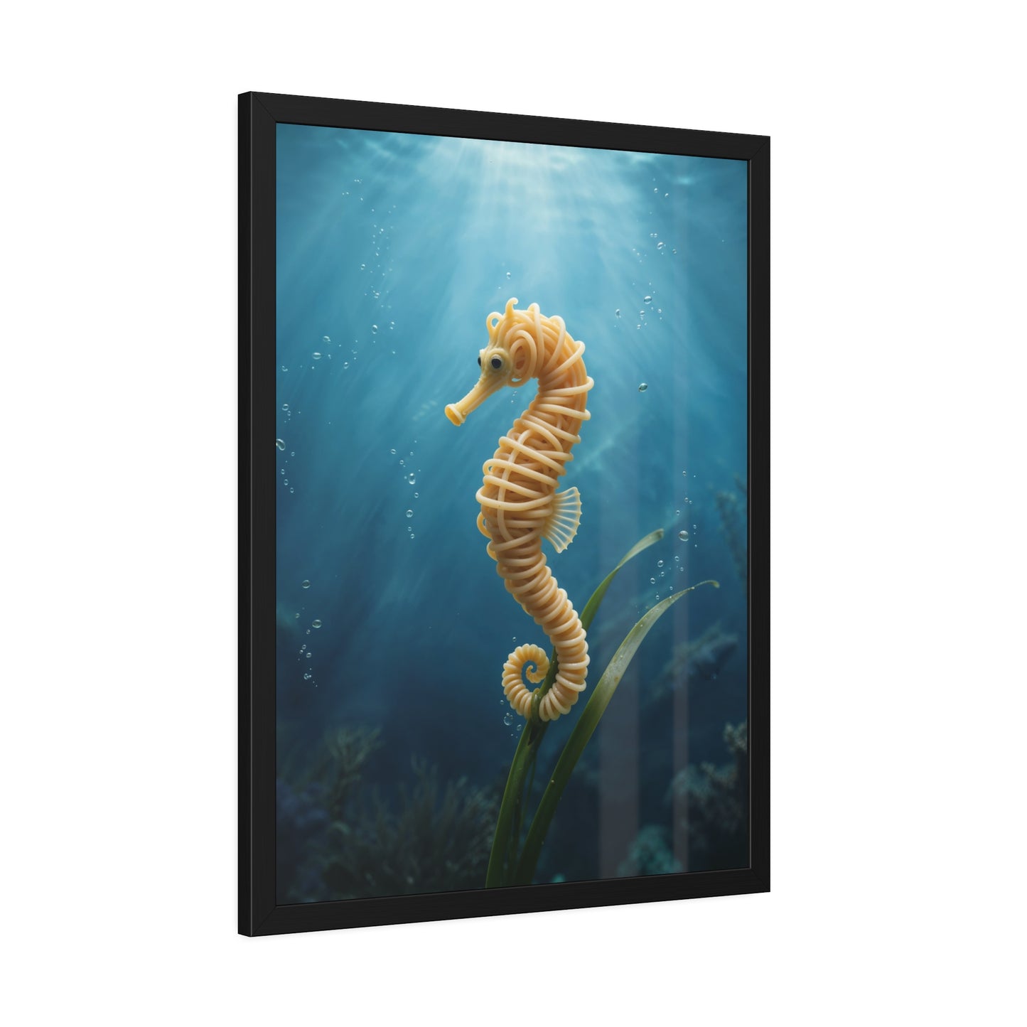 Spaghetti Seahorse Illustration Framed Poster | Ocean Underwater Art Print