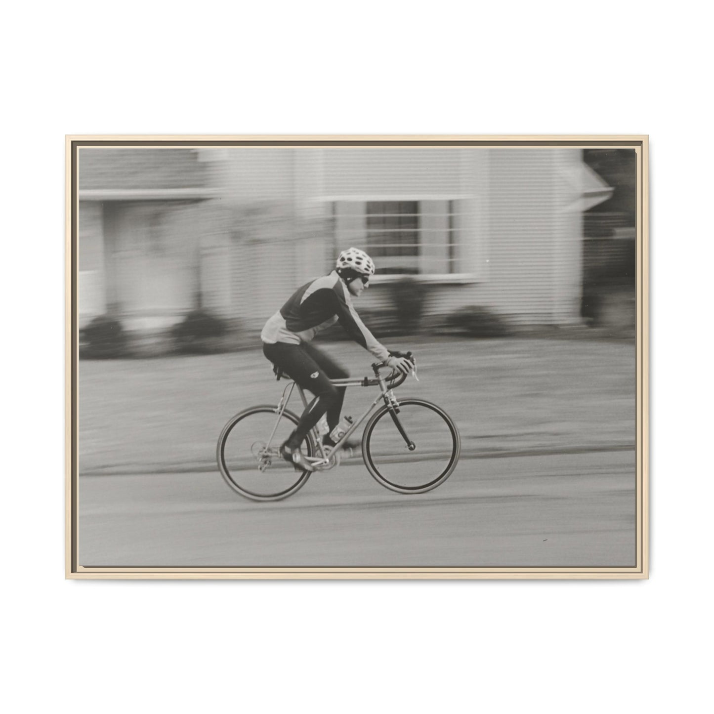 Framed Matte Canvas Print - Vintage Cyclist Black & White Wall Art