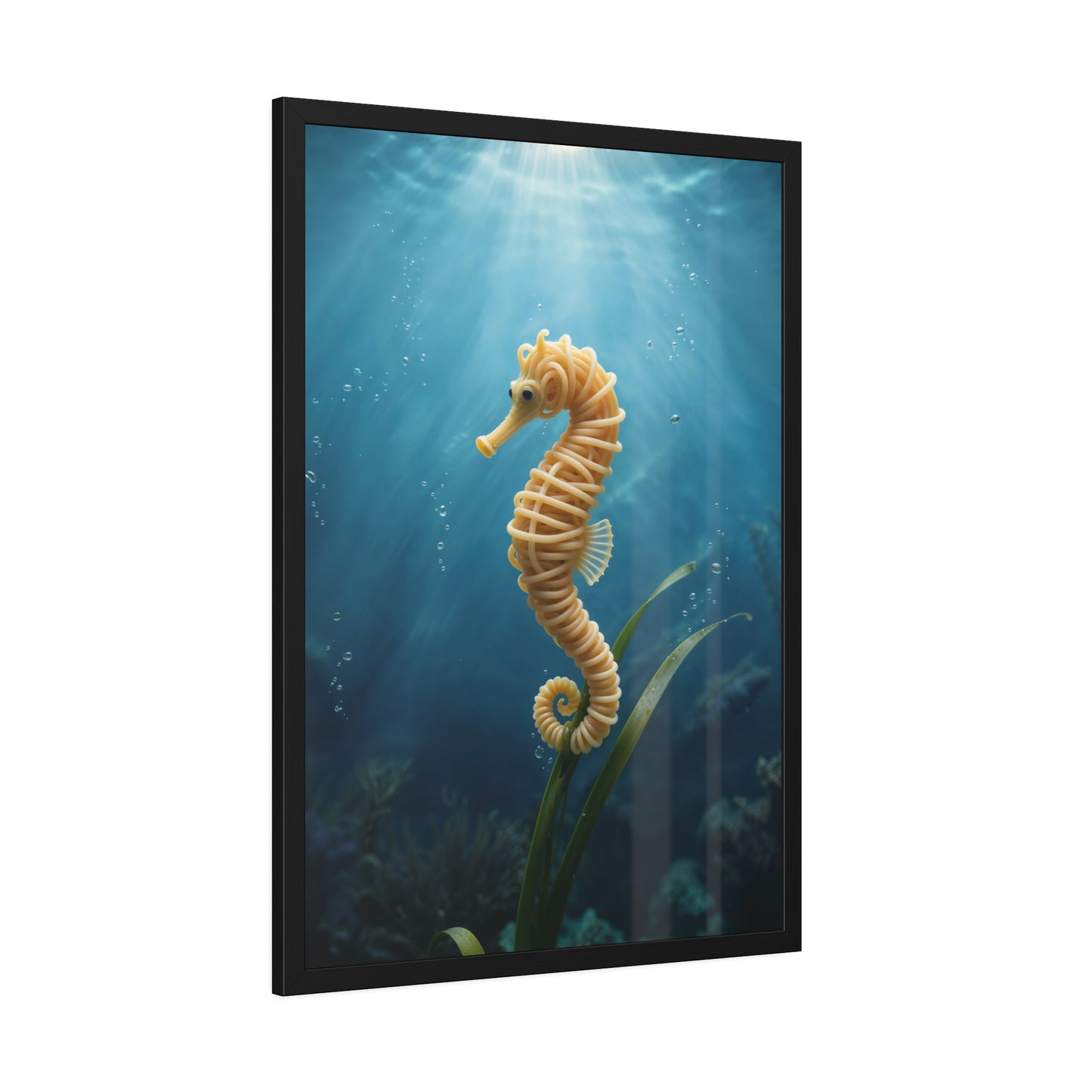 Spaghetti Seahorse Illustration Framed Poster | Ocean Underwater Art Print