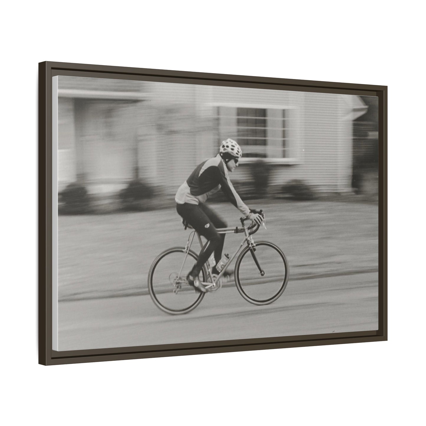 Framed Matte Canvas Print - Vintage Cyclist Black & White Wall Art