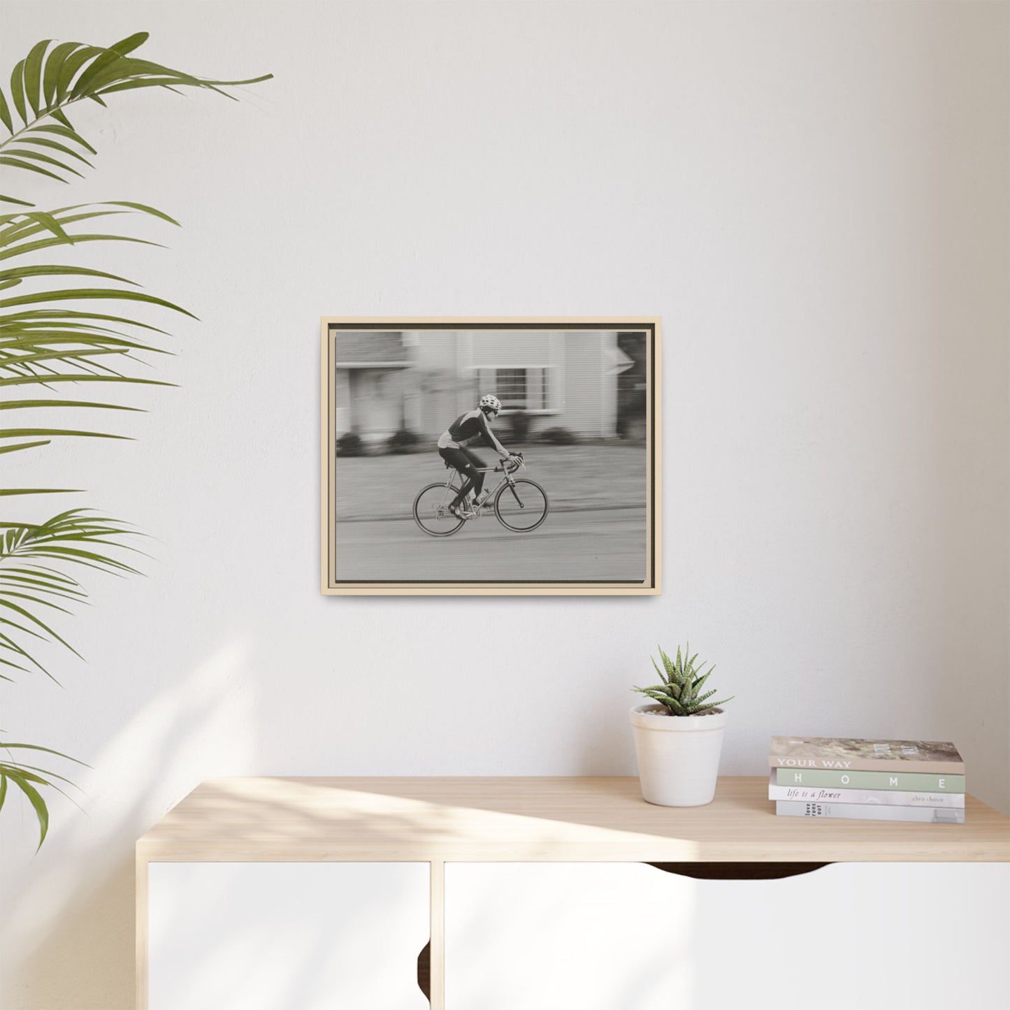 Framed Matte Canvas Print - Vintage Cyclist Black & White Wall Art