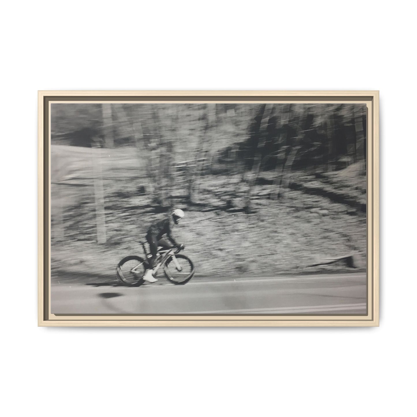 Framed Matte Canvas Print — Vintage Cyclist Black & White Photo