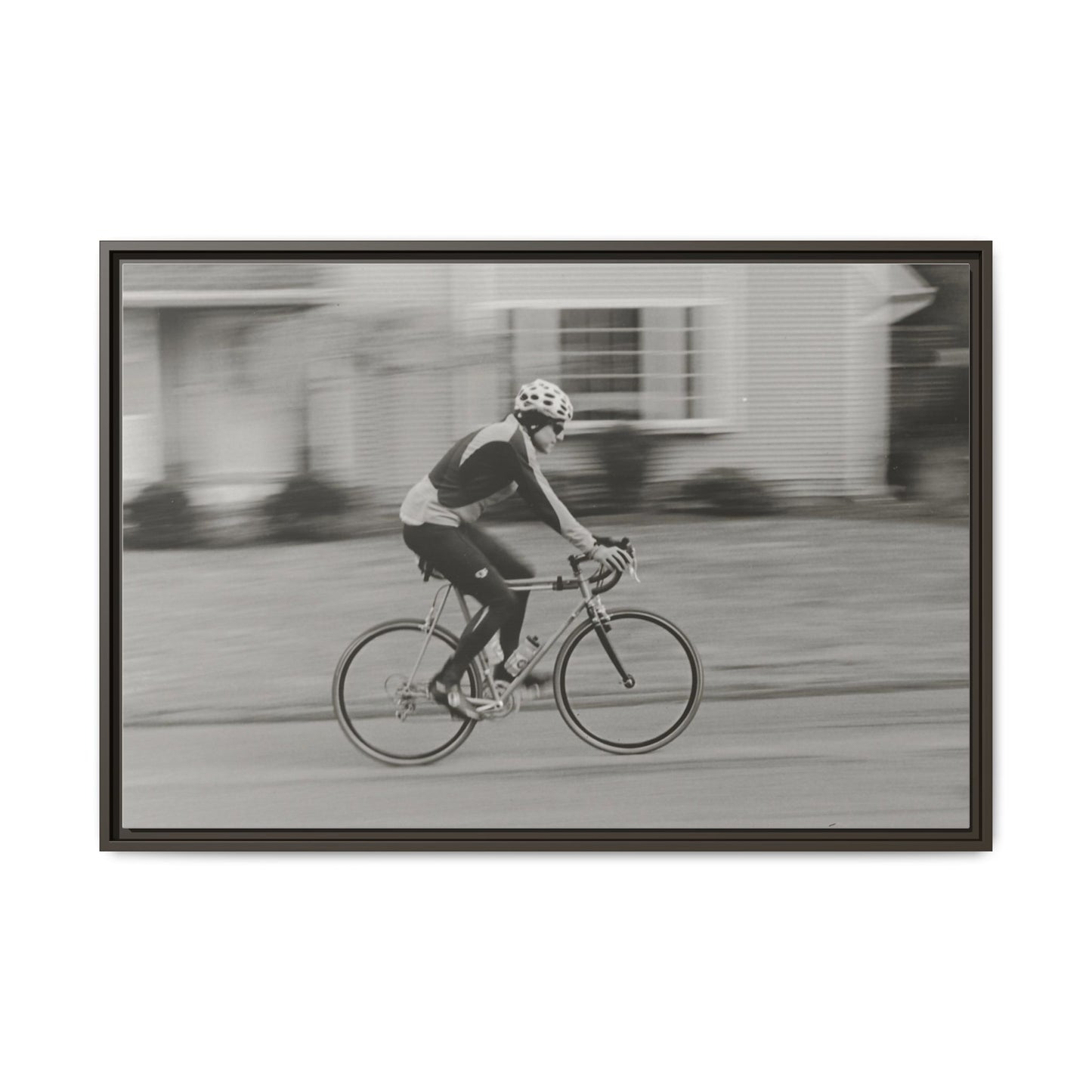 Framed Matte Canvas Print - Vintage Cyclist Black & White Wall Art