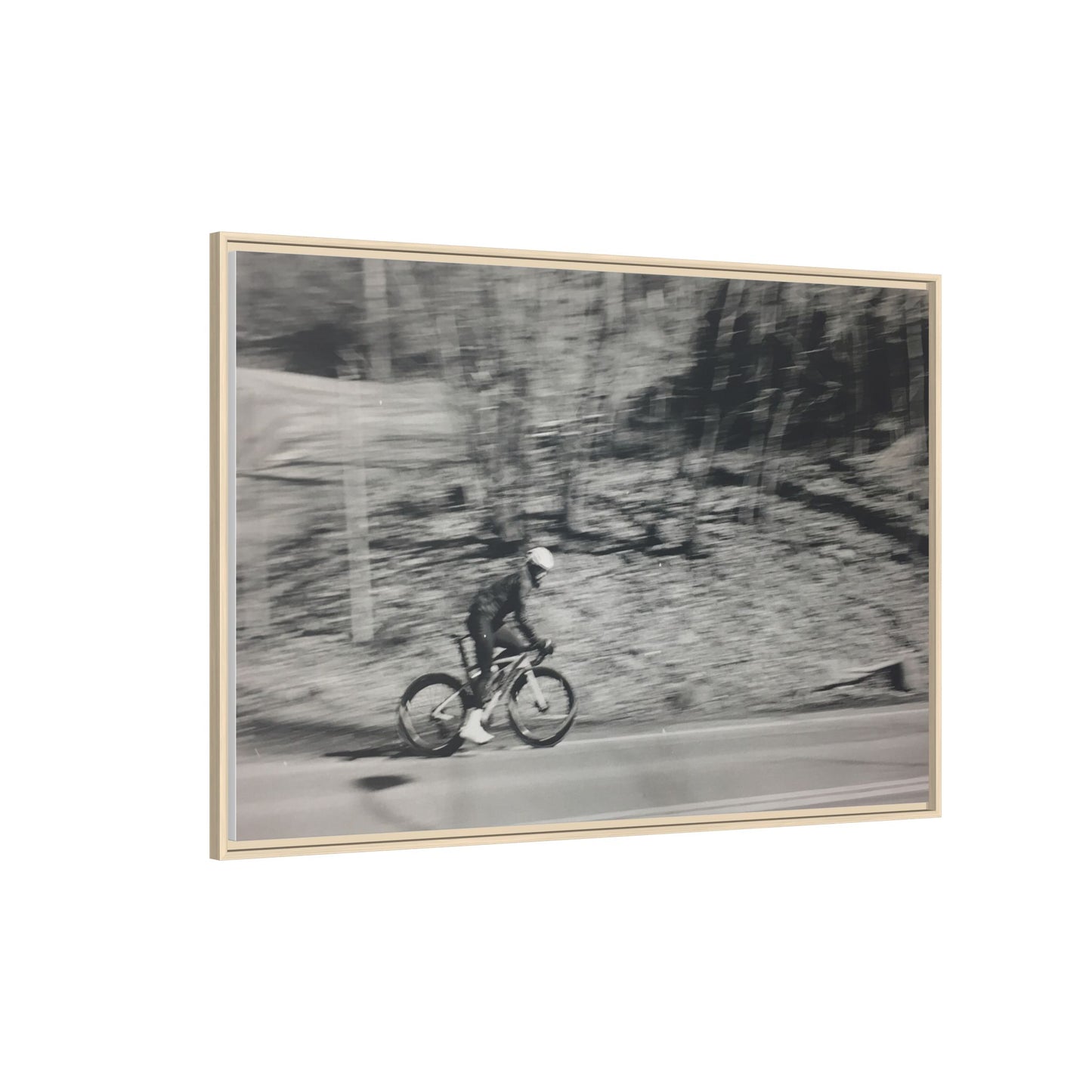 Framed Matte Canvas Print — Vintage Cyclist Black & White Photo