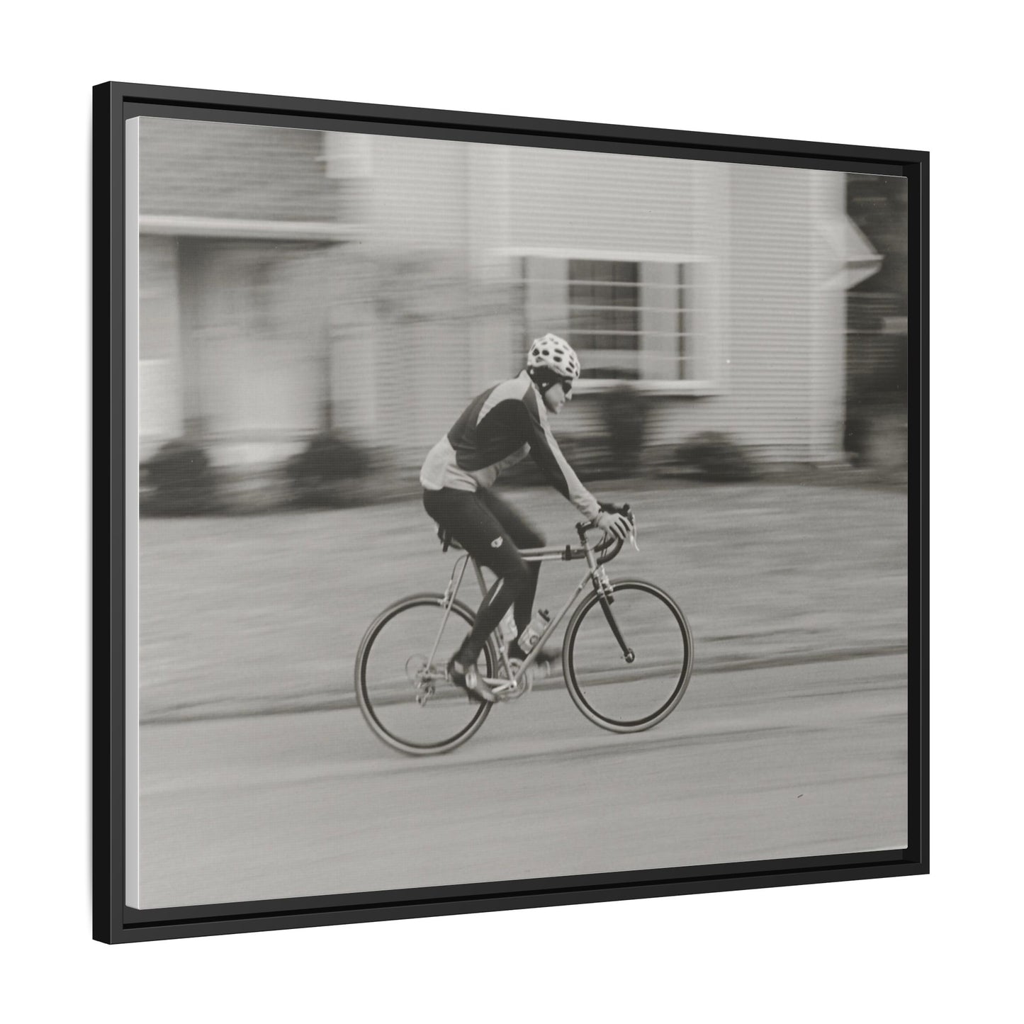 Framed Matte Canvas Print - Vintage Cyclist Black & White Wall Art
