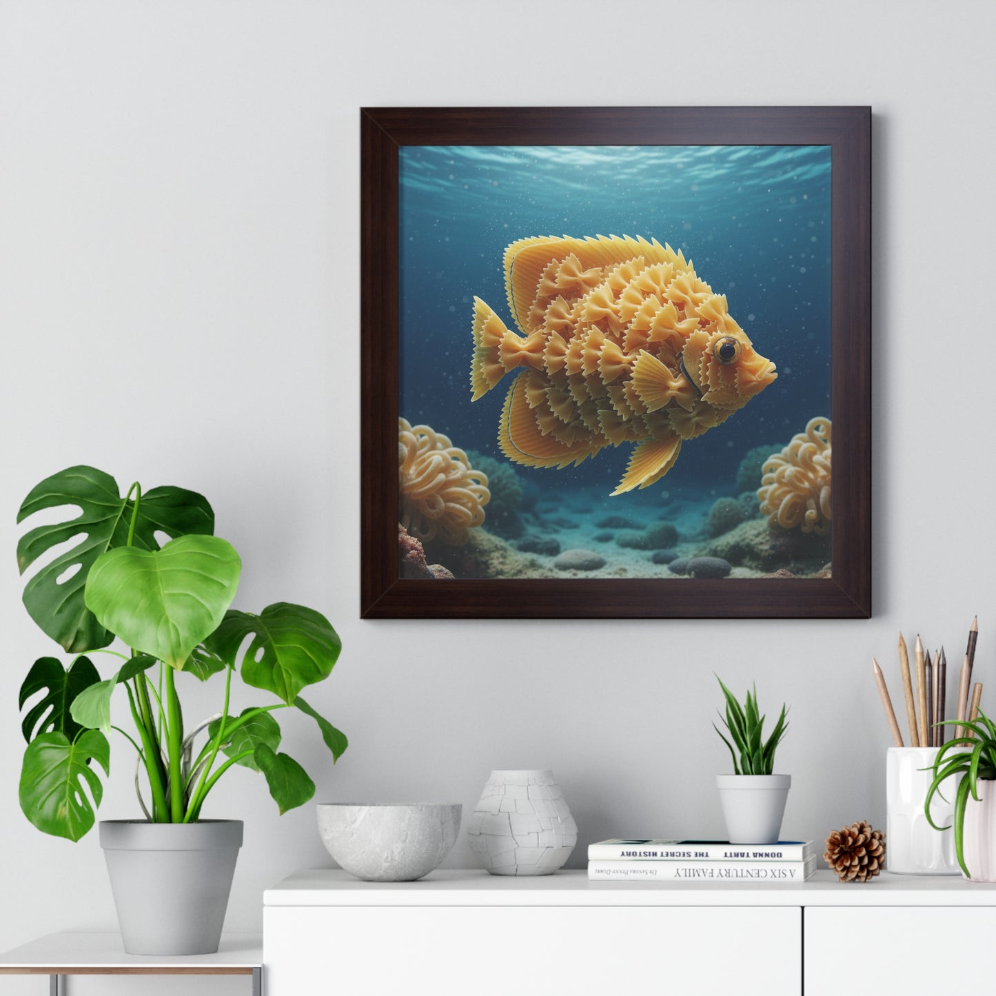 Farfalle Fish Illustration Framed Poster | Nautical Kitchen Wall Art