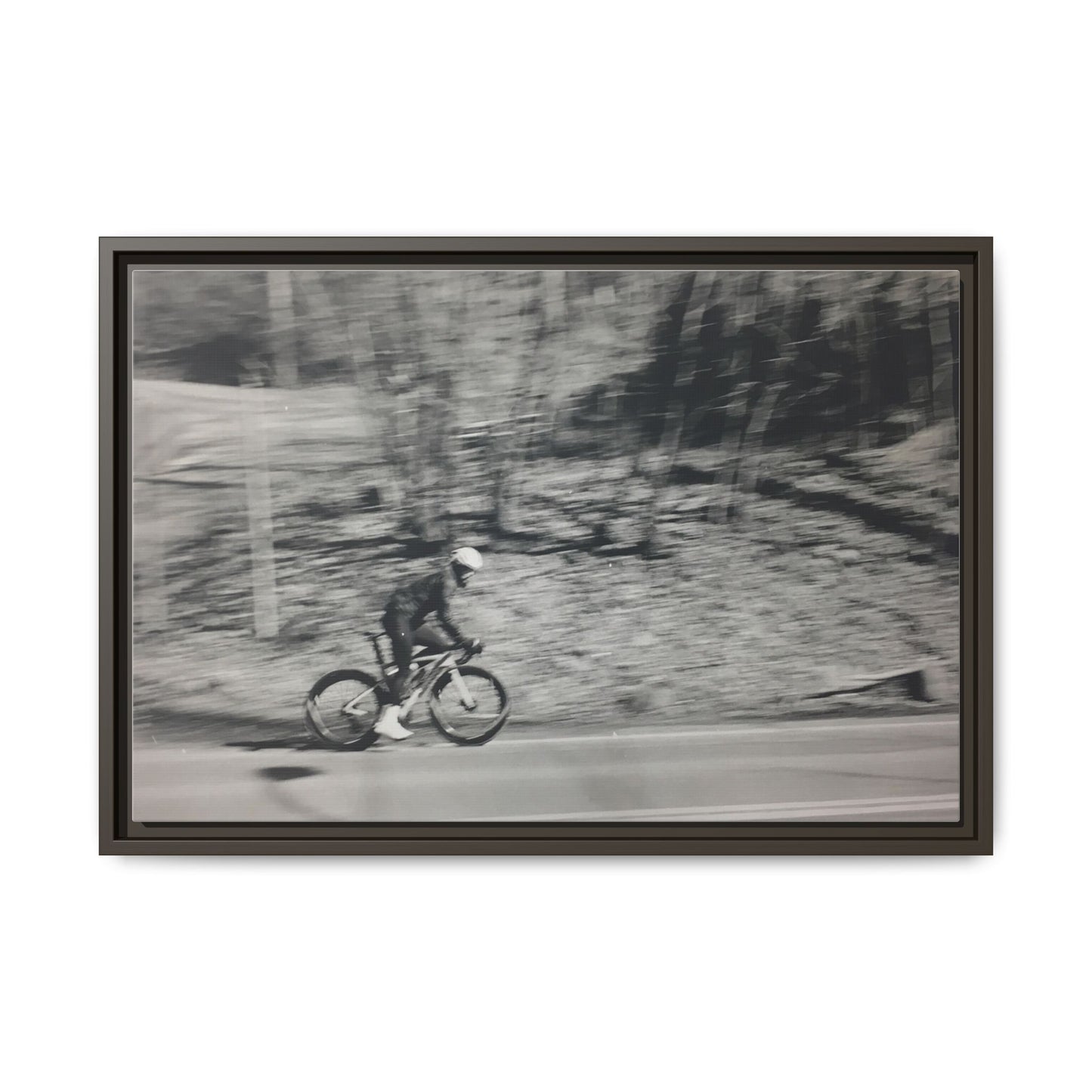 Framed Matte Canvas Print — Vintage Cyclist Black & White Photo