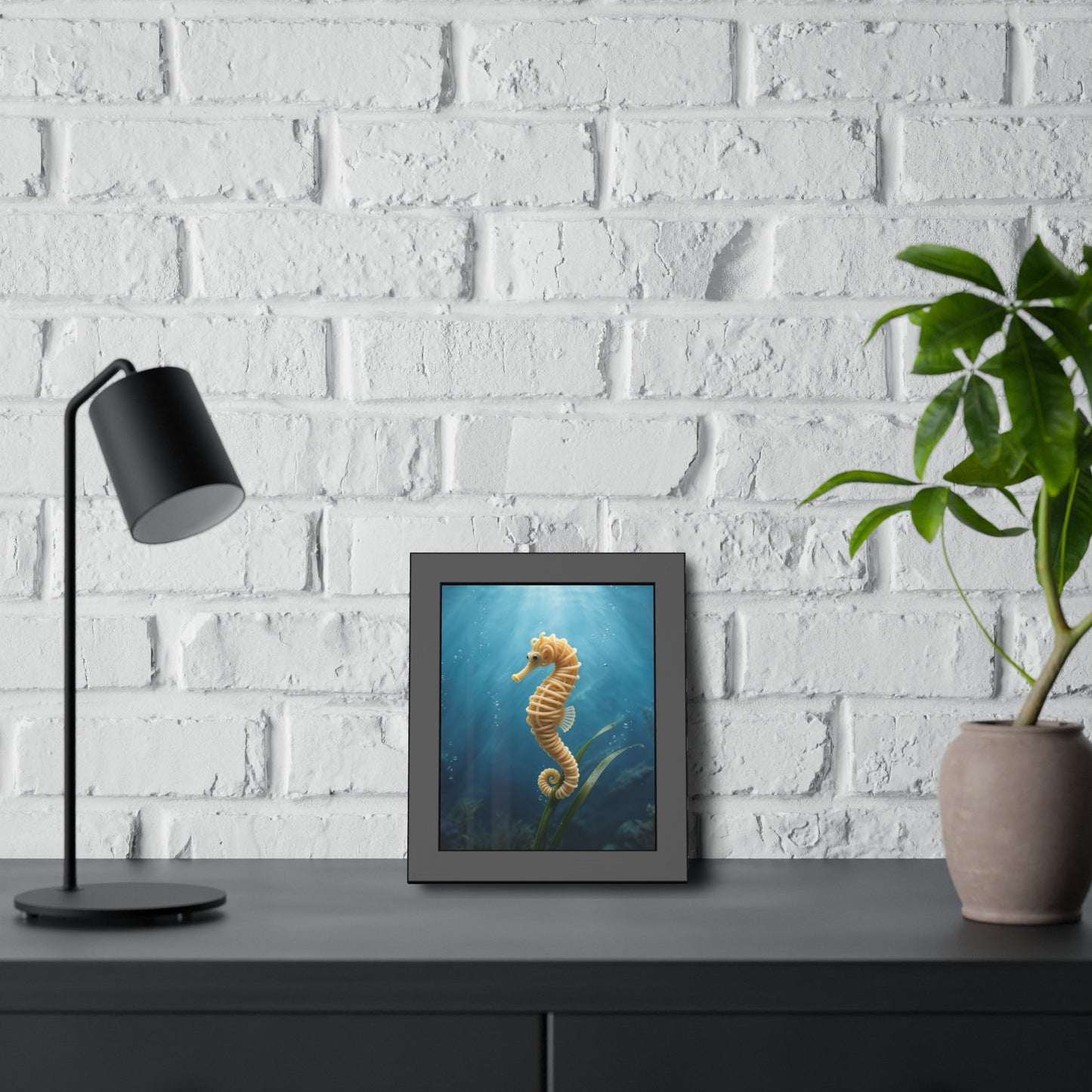Spaghetti Seahorse Illustration Framed Poster | Ocean Underwater Art Print