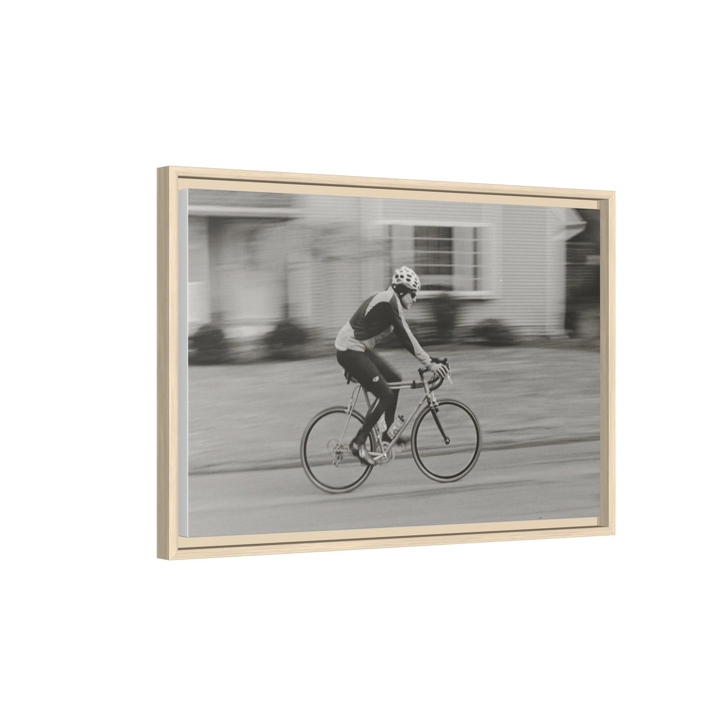 Framed Matte Canvas Print - Vintage Cyclist Black & White Wall Art