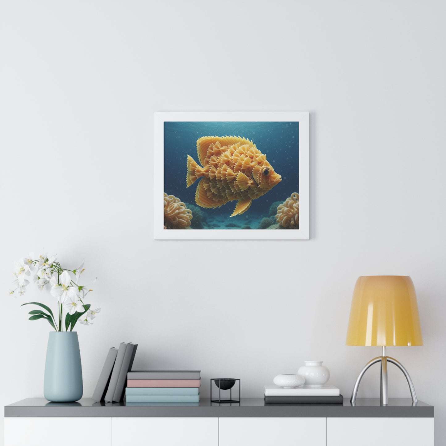 Farfalle Fish Illustration Framed Poster | Nautical Kitchen Wall Art
