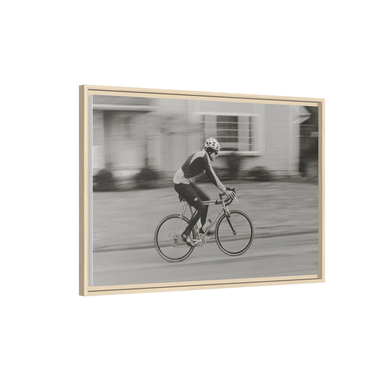 Framed Matte Canvas Print - Vintage Cyclist Black & White Wall Art