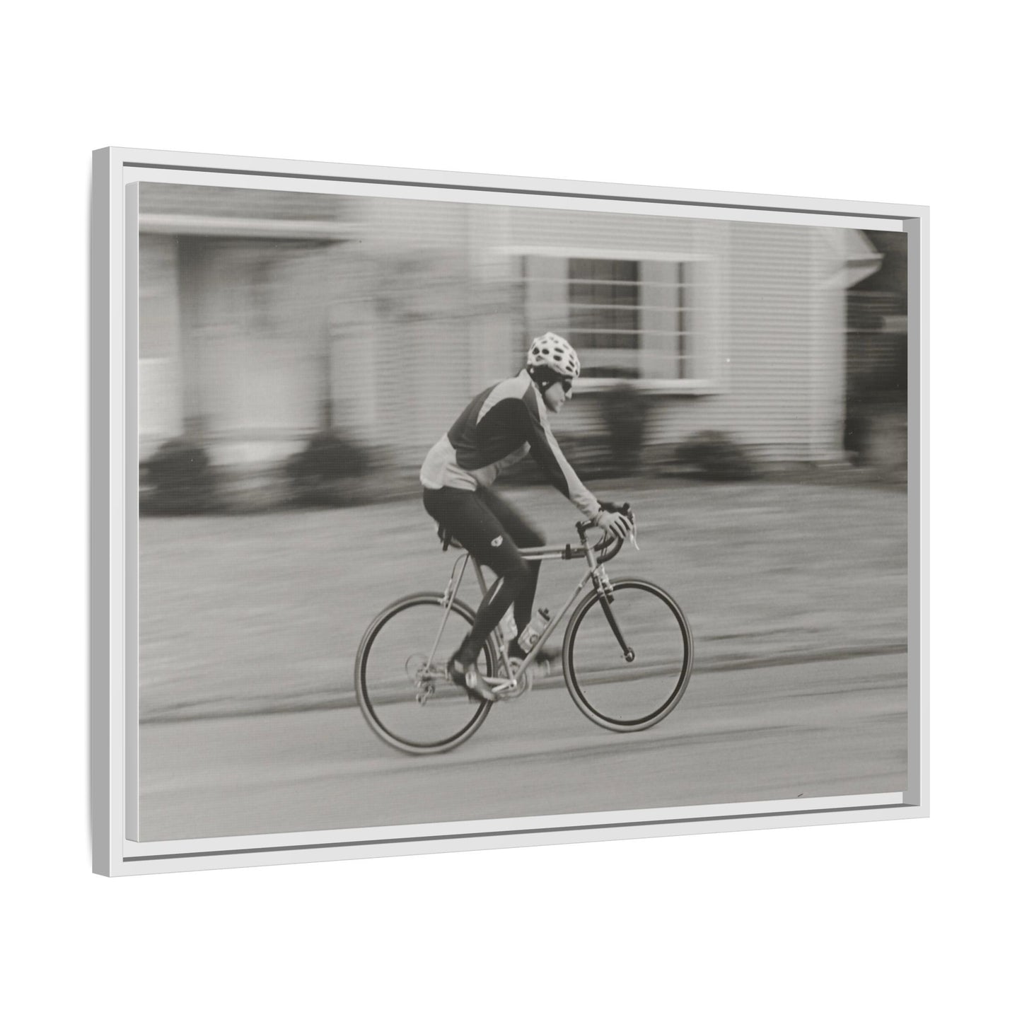 Framed Matte Canvas Print - Vintage Cyclist Black & White Wall Art