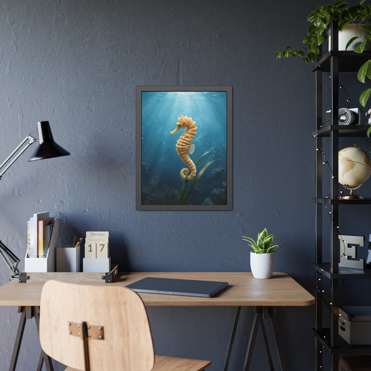 Spaghetti Seahorse Illustration Framed Poster | Ocean Underwater Art Print