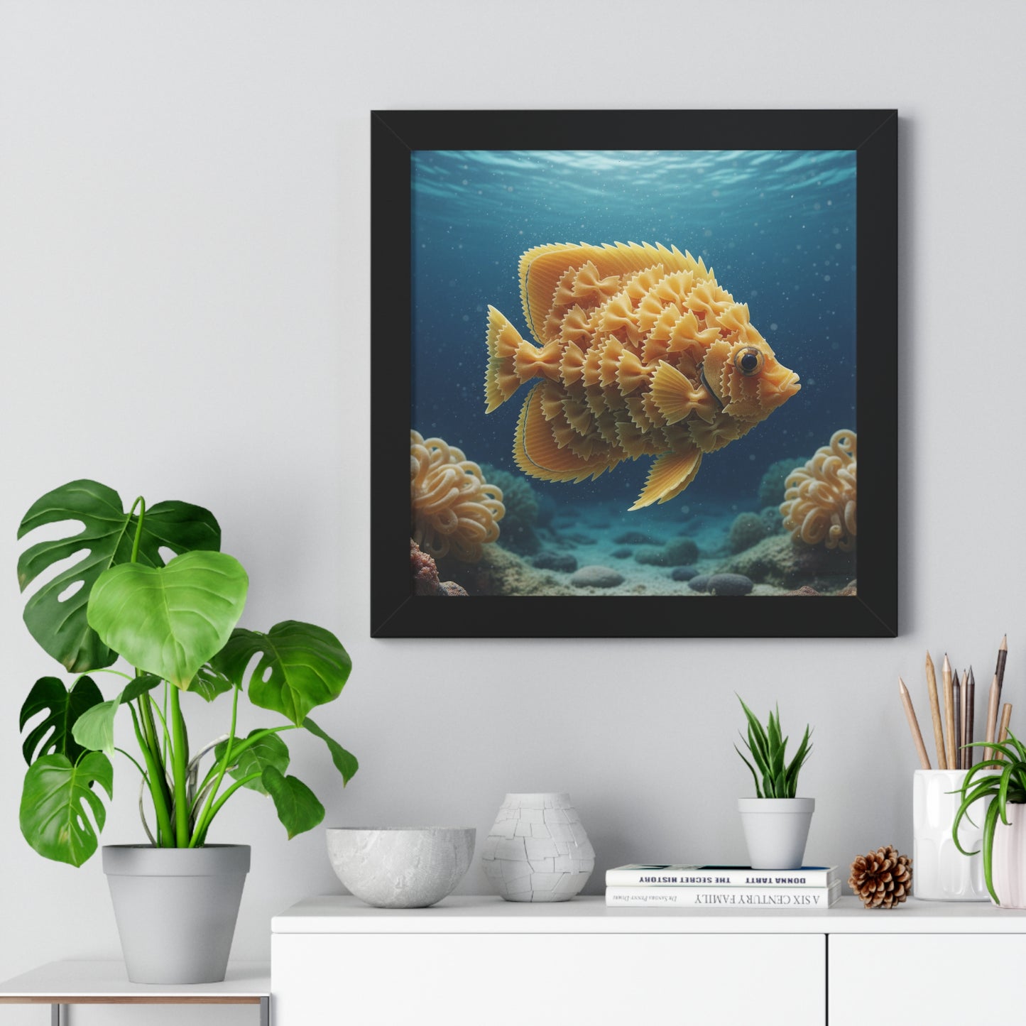 Farfalle Fish Illustration Framed Poster | Nautical Kitchen Wall Art
