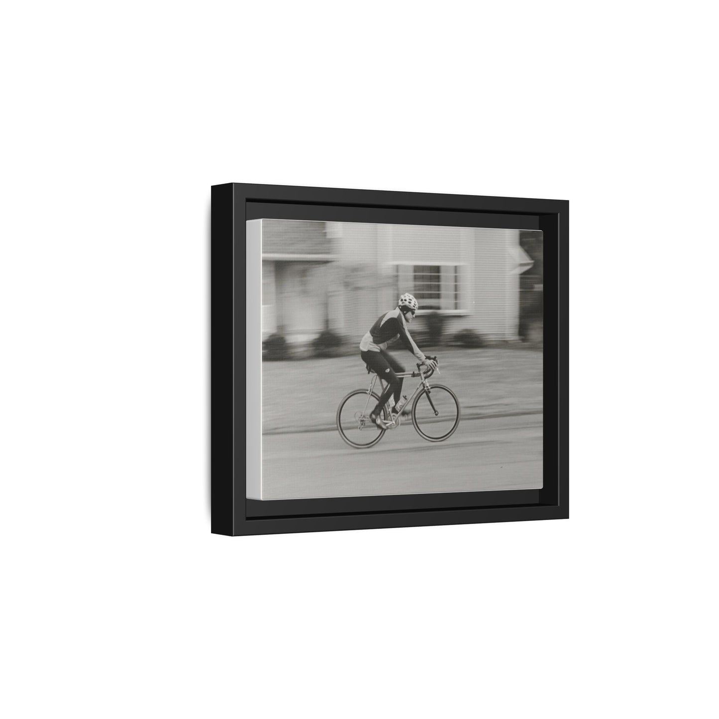 Framed Matte Canvas Print - Vintage Cyclist Black & White Wall Art