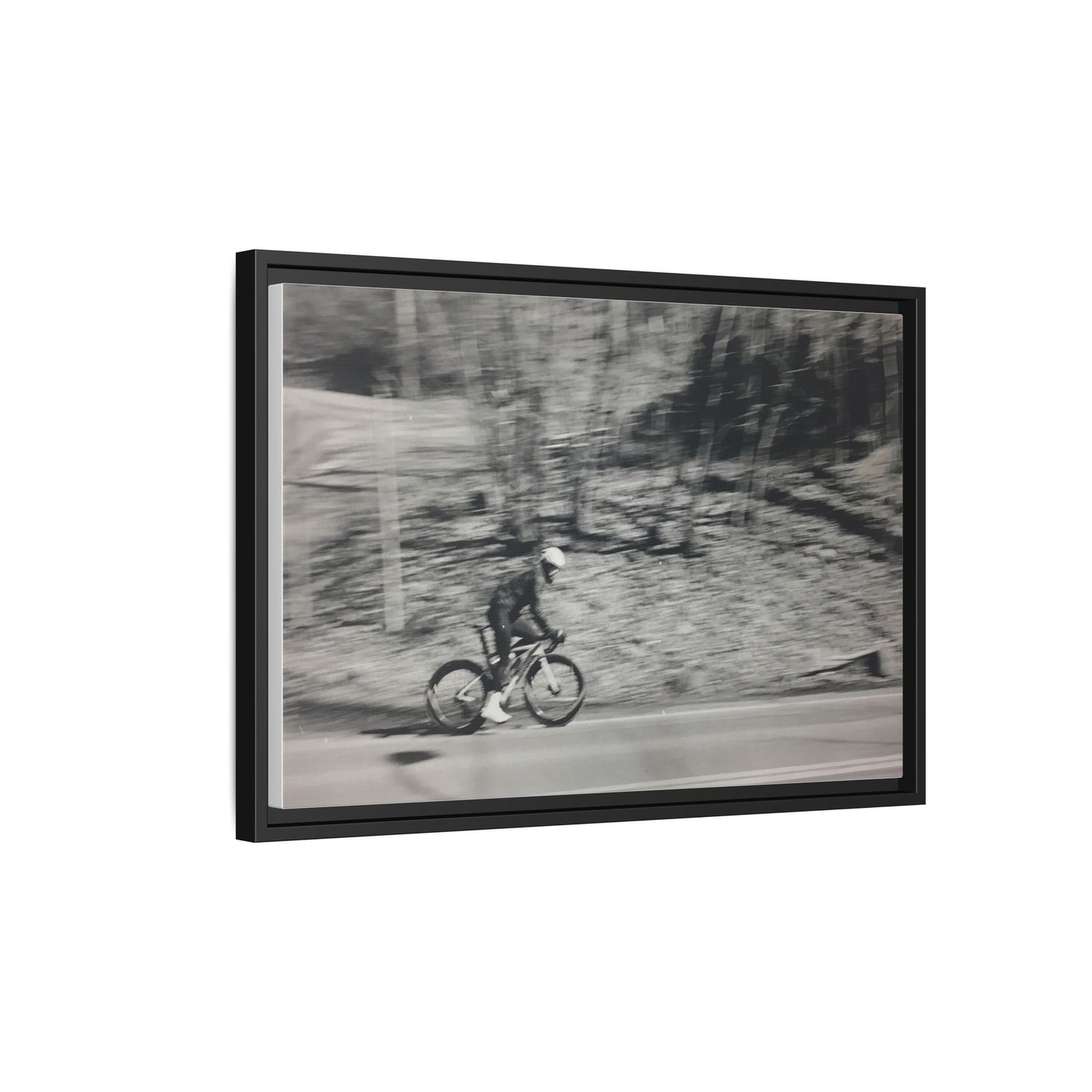 Framed Matte Canvas Print — Vintage Cyclist Black & White Photo