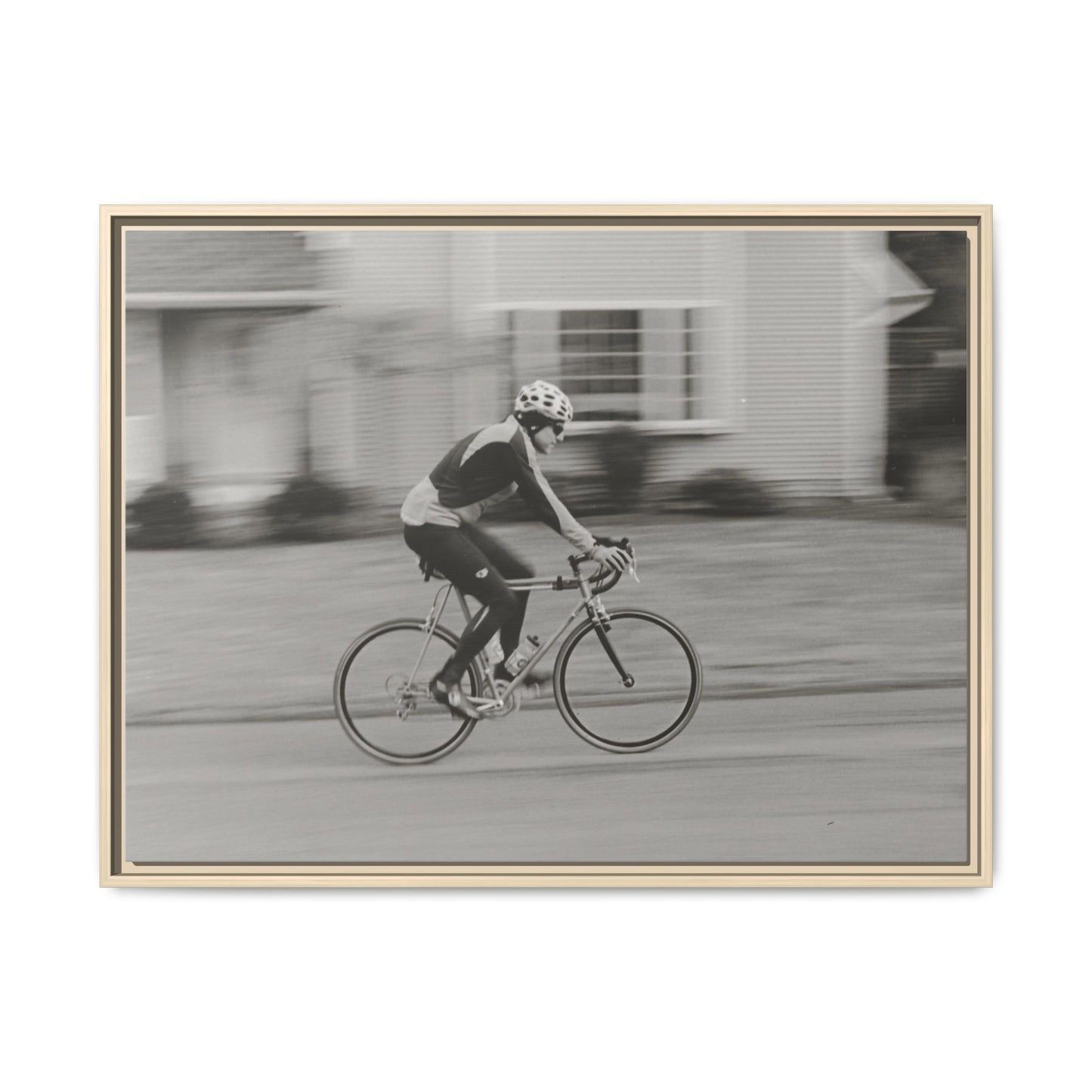 Framed Matte Canvas Print - Vintage Cyclist Black & White Wall Art