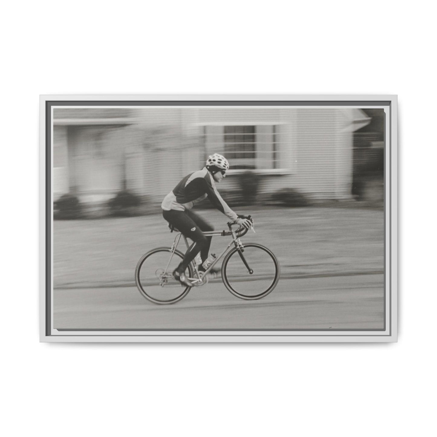 Framed Matte Canvas Print - Vintage Cyclist Black & White Wall Art