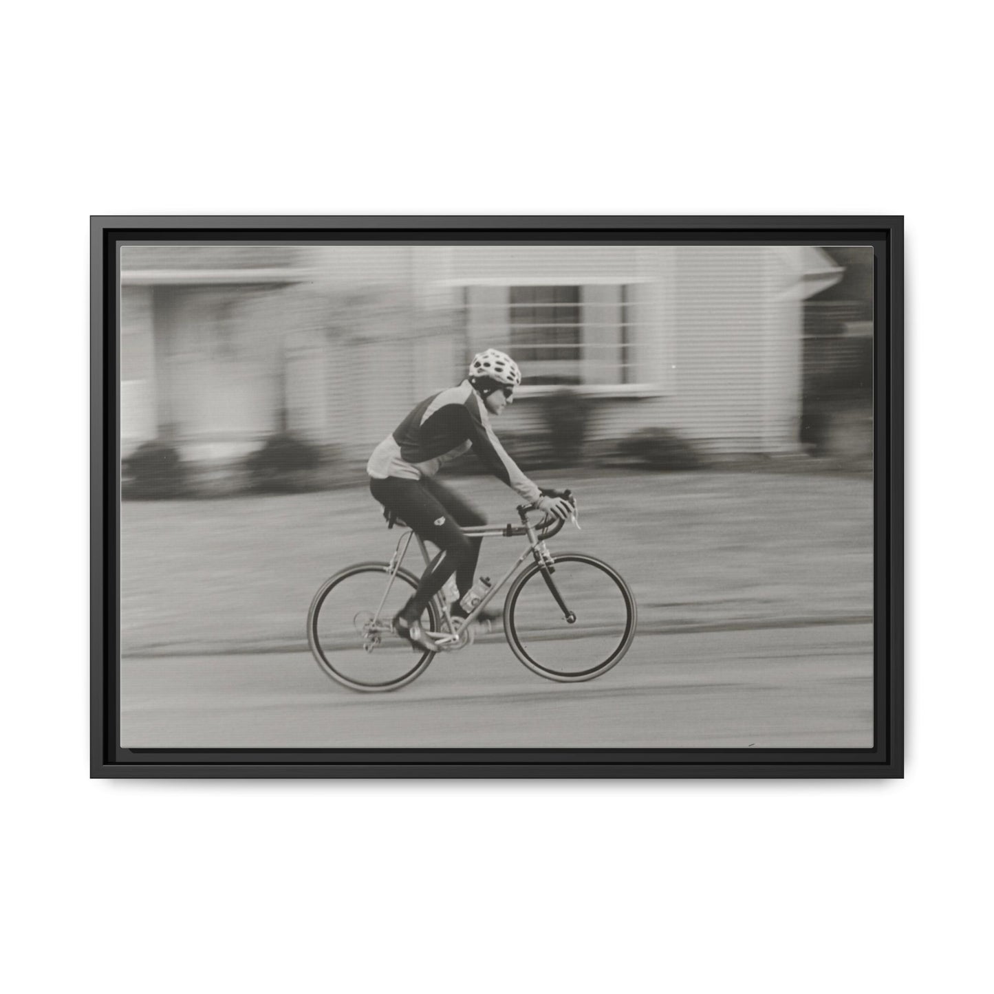 Framed Matte Canvas Print - Vintage Cyclist Black & White Wall Art